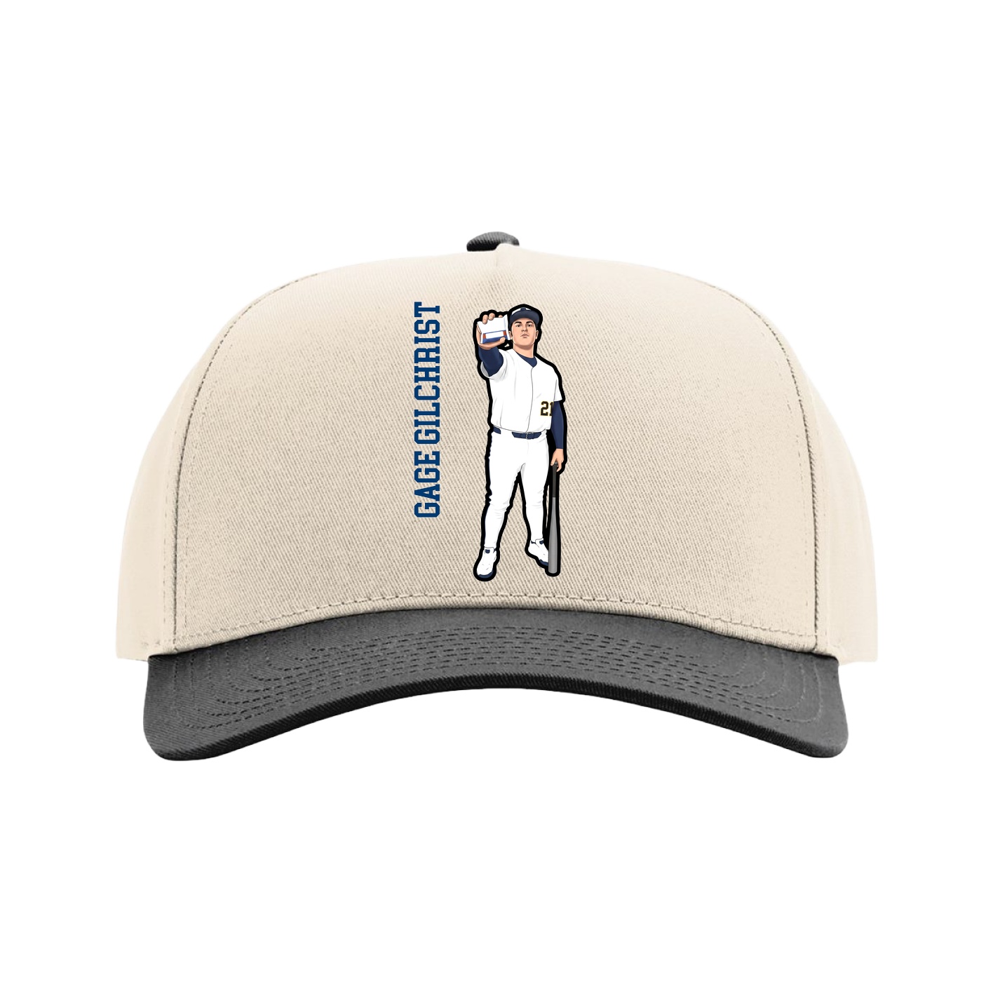 Full Fabric Five-Panel Champ Cap — Name Vertical in Cream/Black