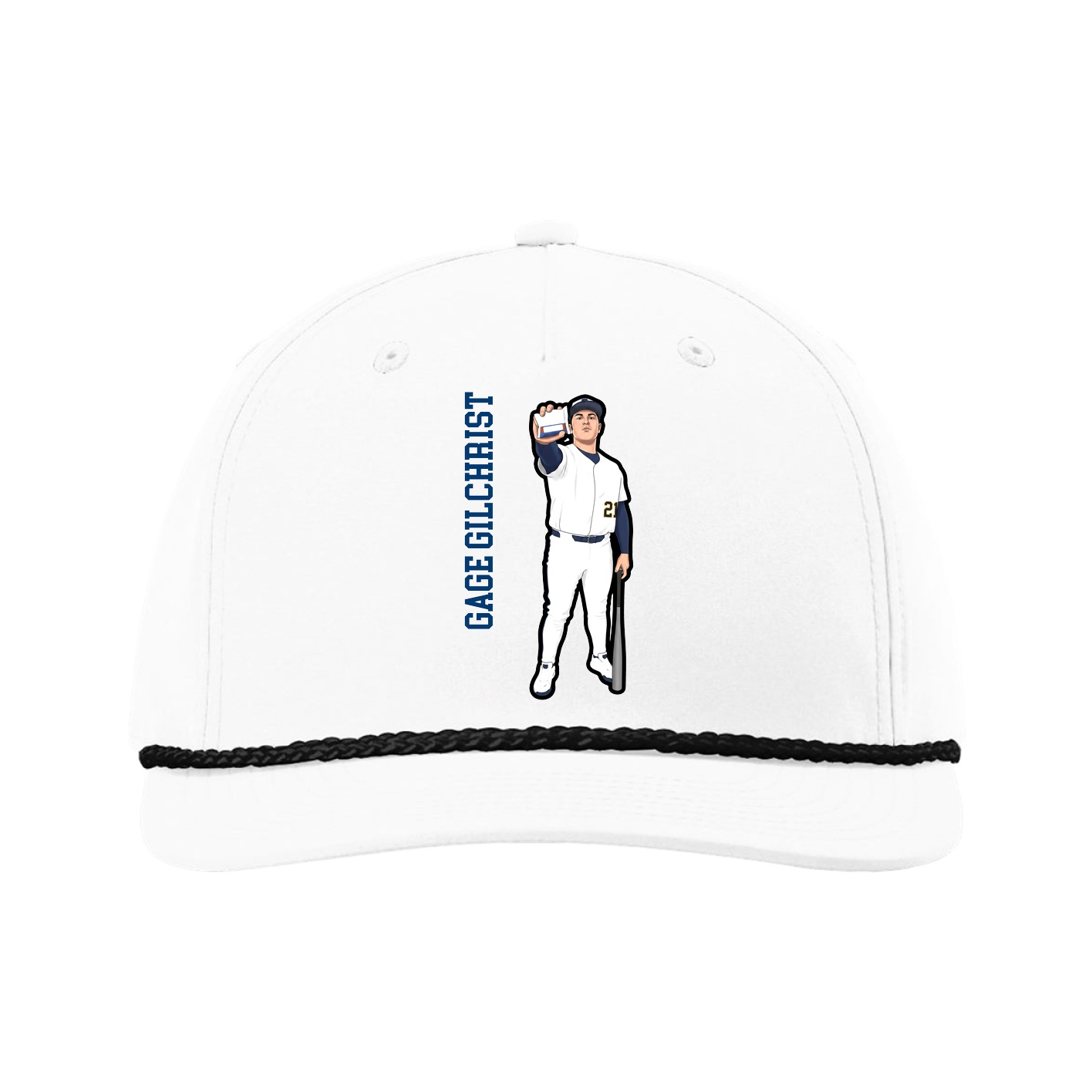 Five-Panel Classic Rope Cap — Name Vertical in White