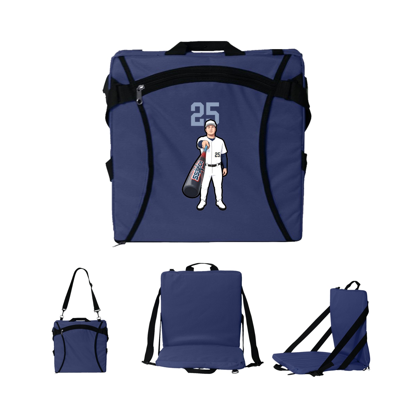 Folding Stadium Seat — Number Top in Navy