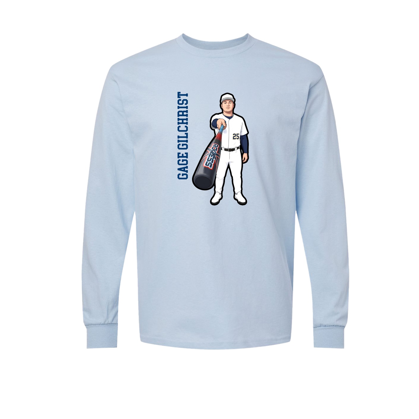 Long Sleeve Tee — Name Vertical in Light Blue