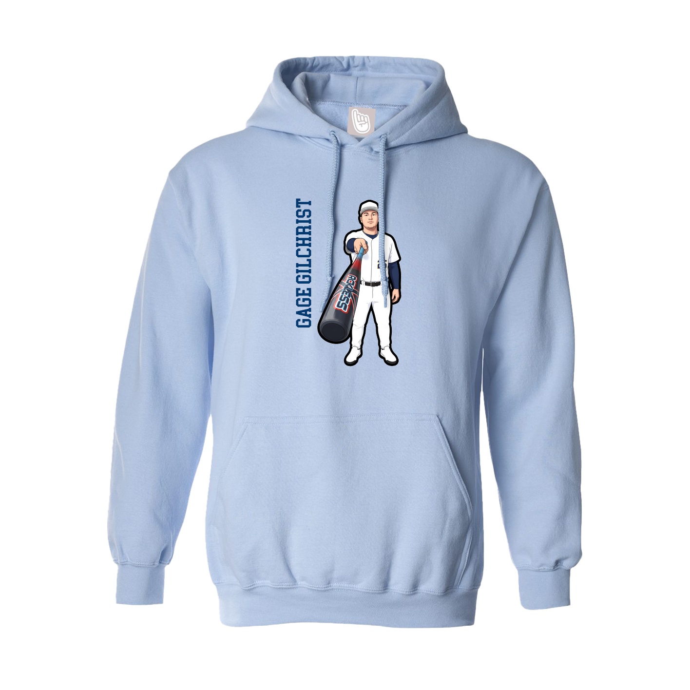 Hoodie — Name Vertical in Light Blue