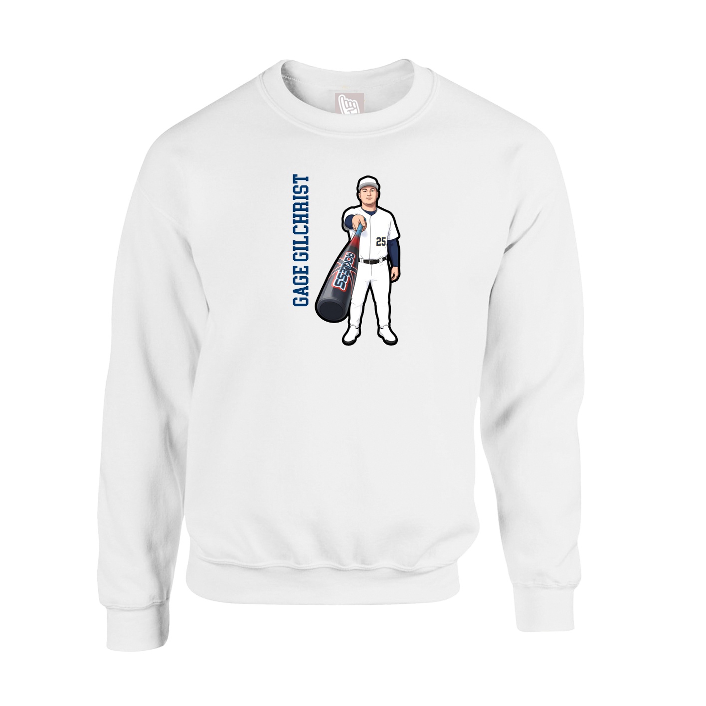 Fleece Crew — Name Vertical in White