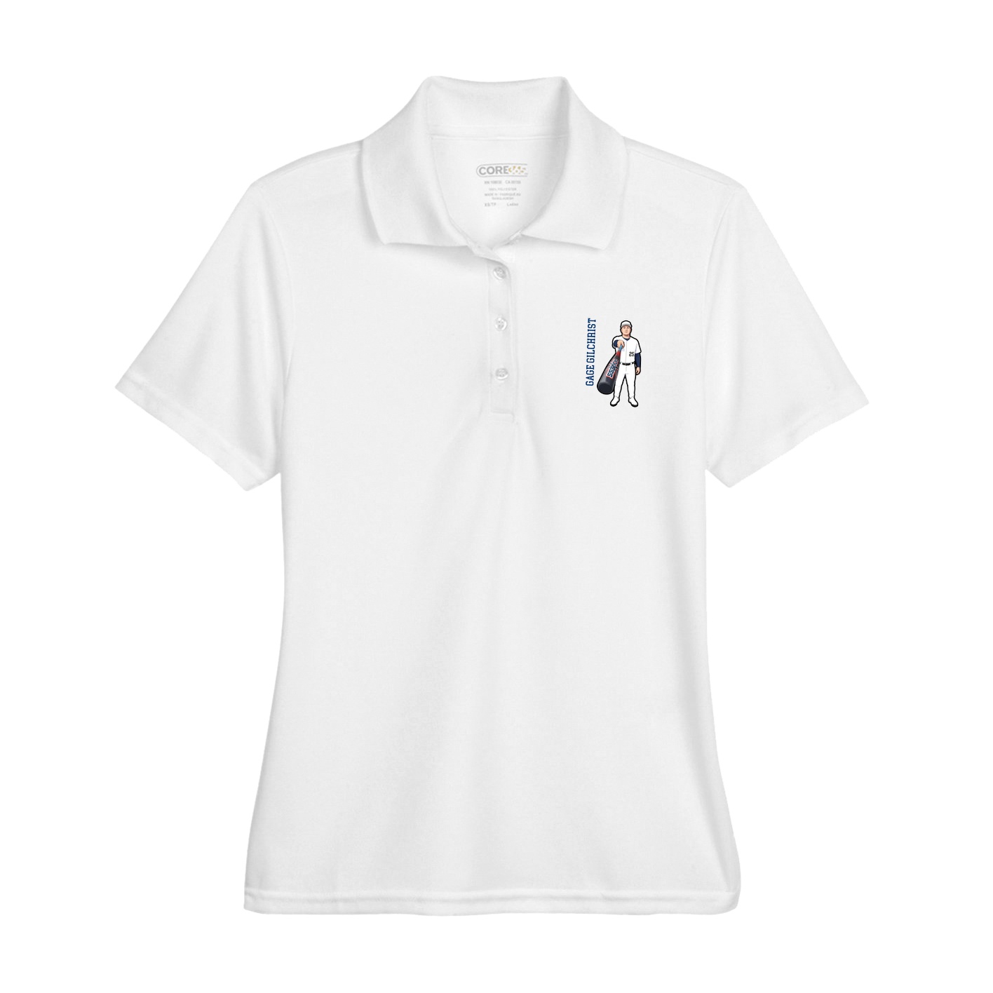 Womens Performance Polo — Name Vertical in White