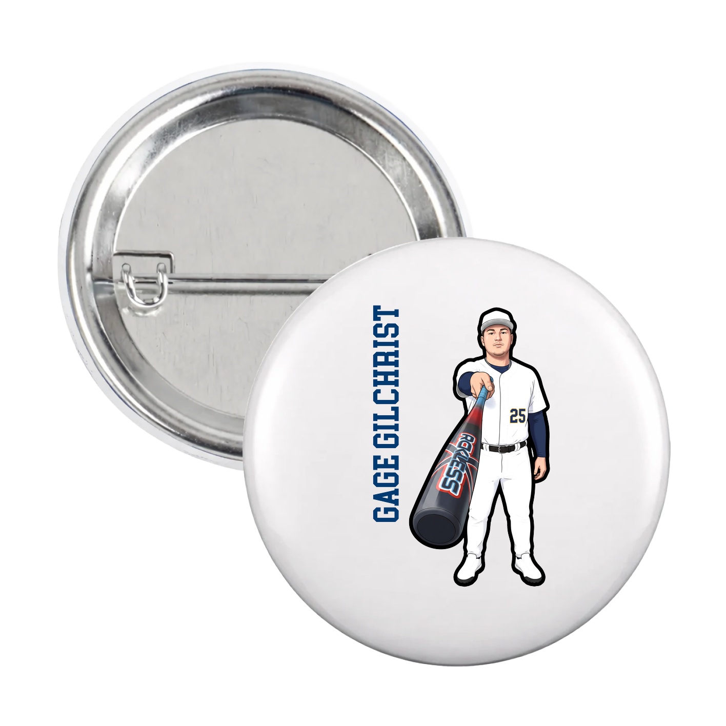 Game Day Button — Name Vertical in White