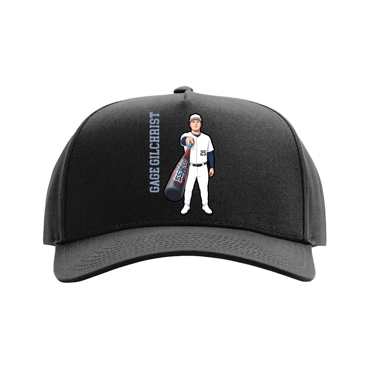 Full Fabric Five-Panel Champ Cap — Name Vertical in Black