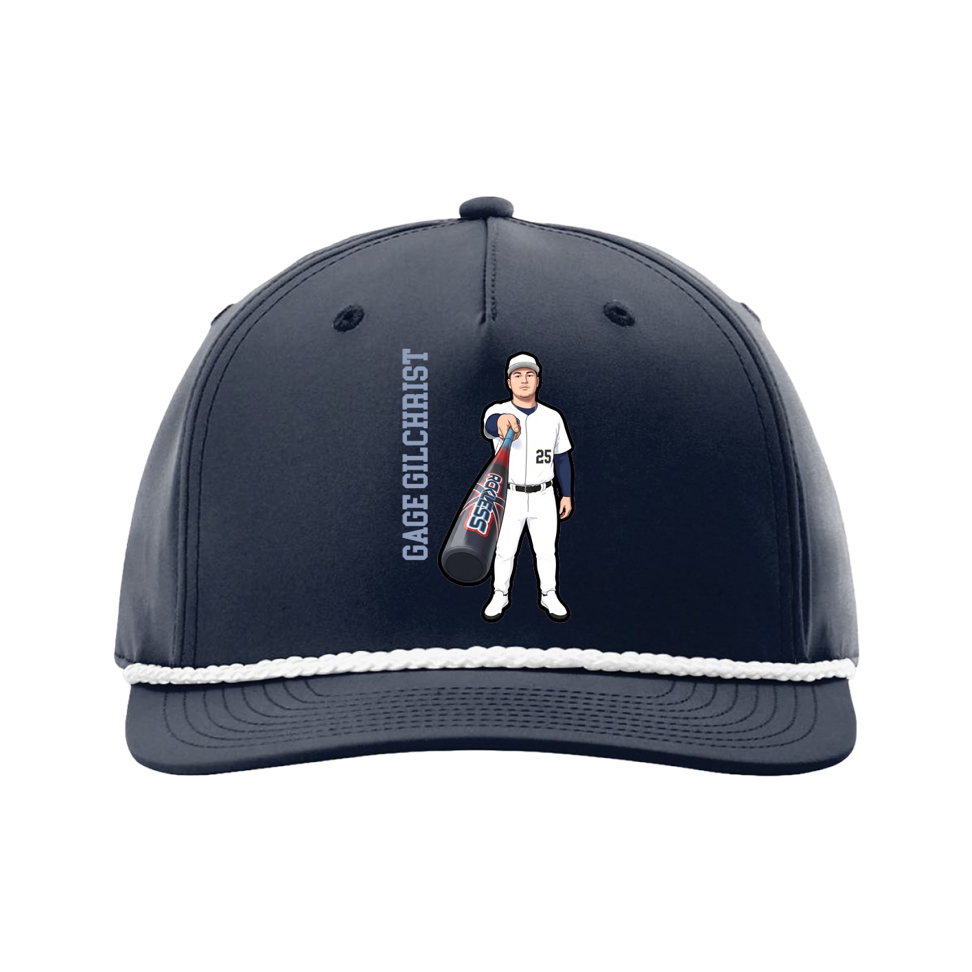 Five-Panel Classic Rope Cap — Name Vertical in Navy