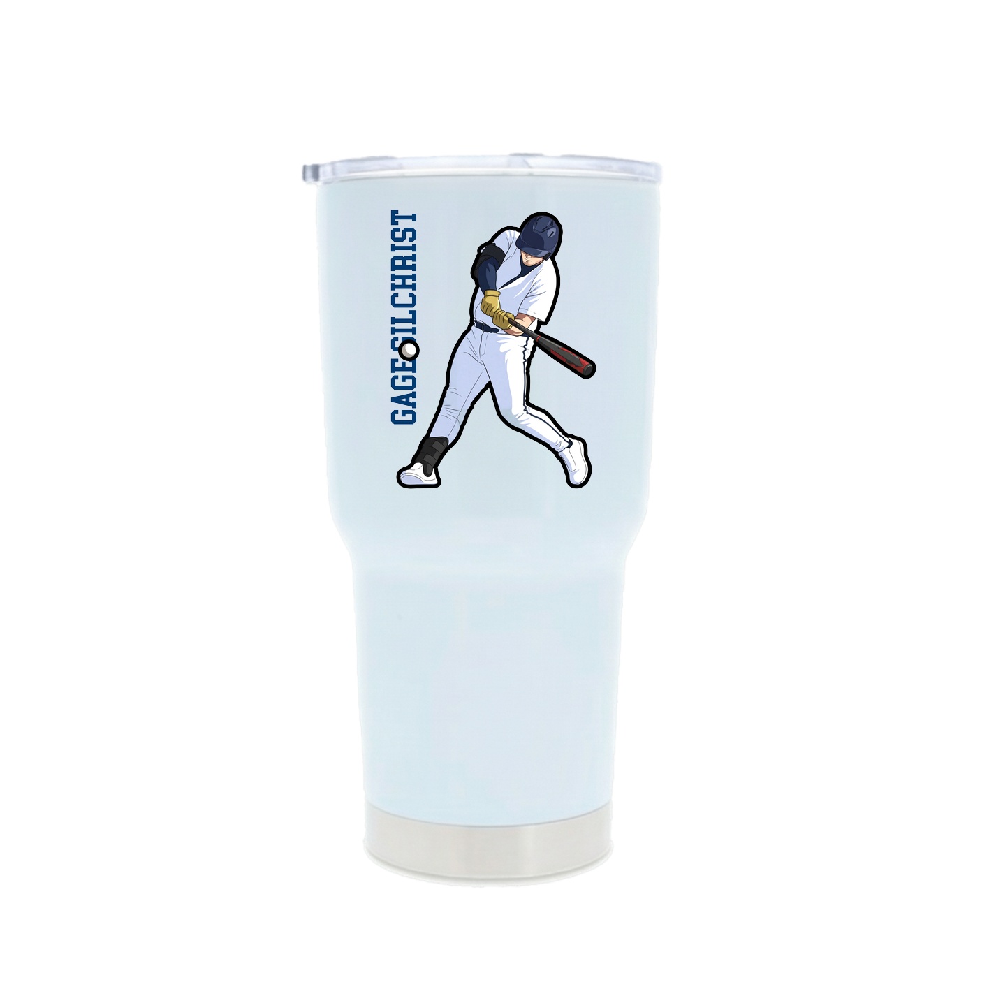 30oz Stainless Steel Tumbler — Name Vertical in White