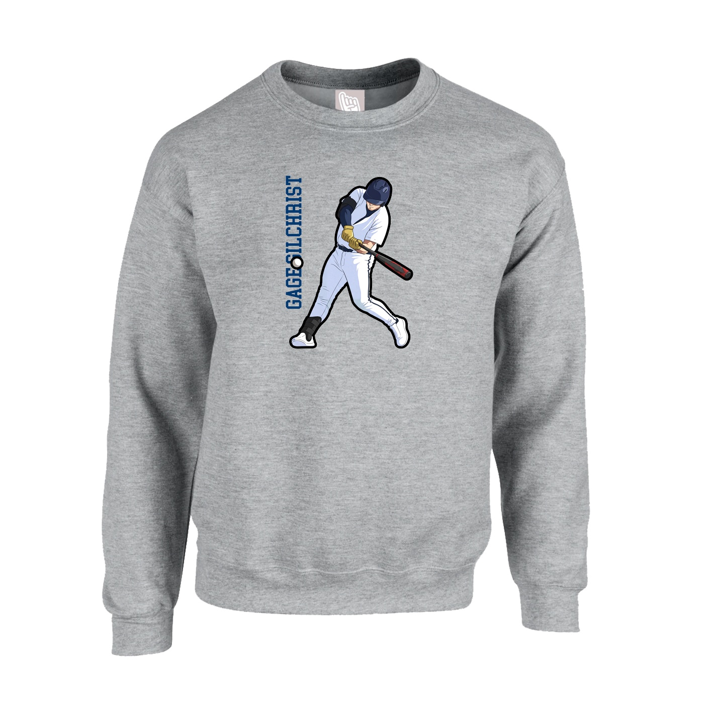 Fleece Crew — Name Vertical in Grey