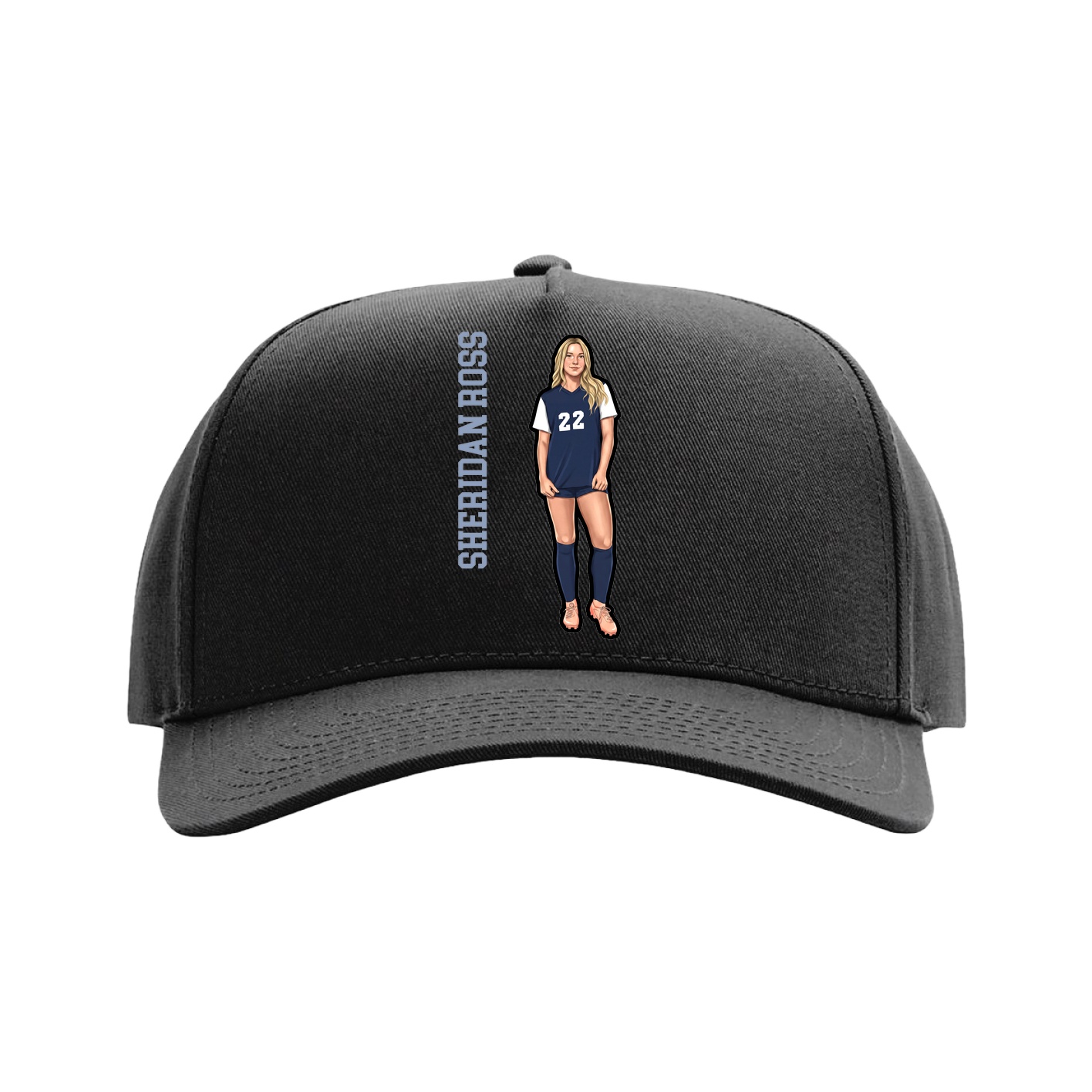 Full Fabric Five-Panel Champ Cap — Name Vertical in Black