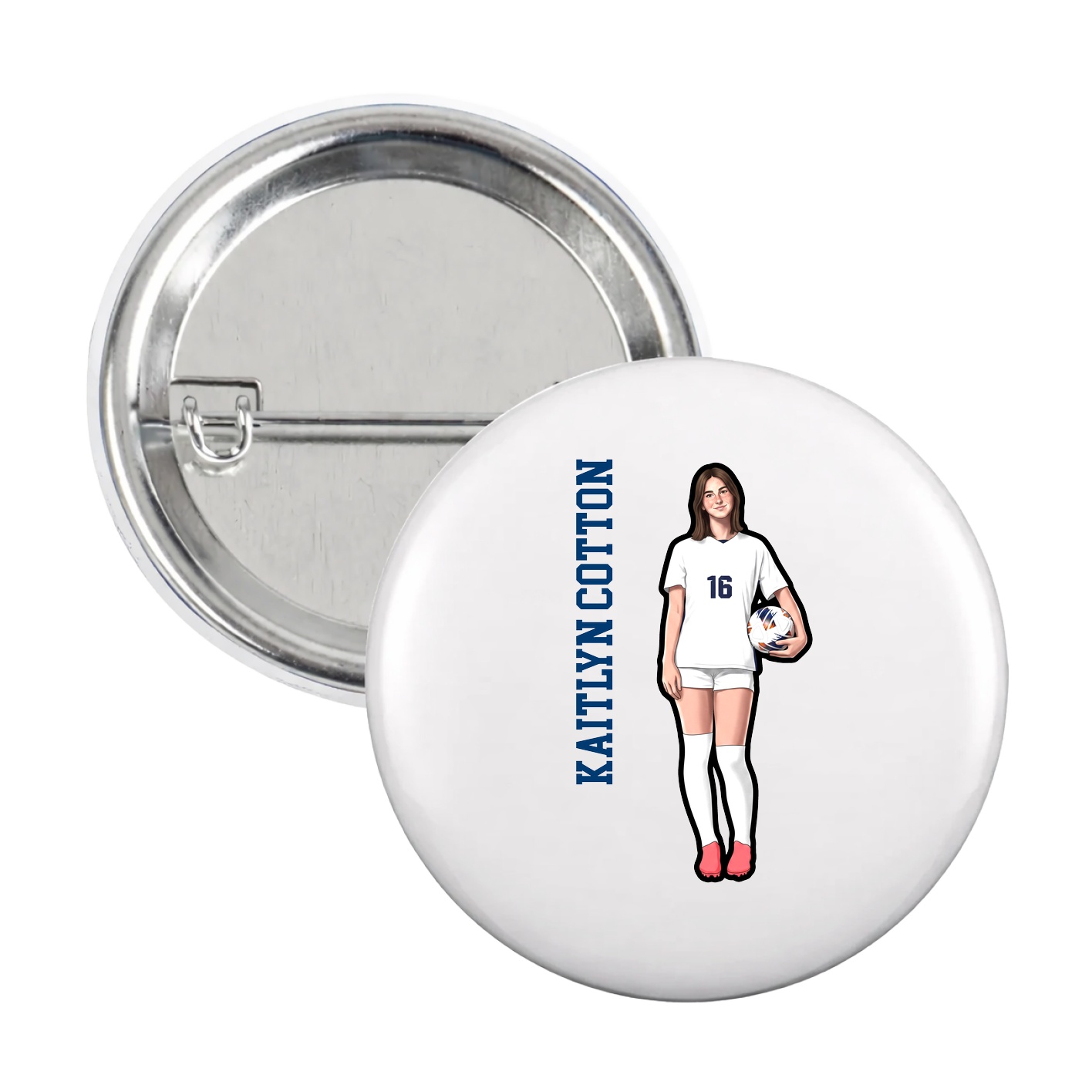 Game Day Button — Name Vertical in White