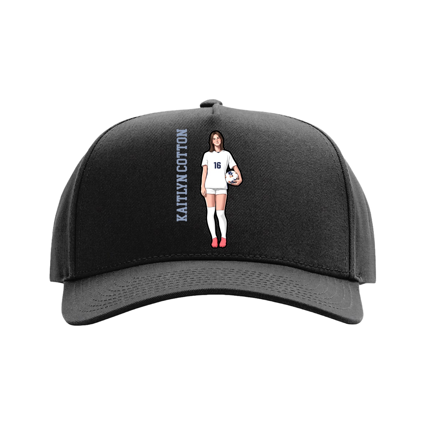 Full Fabric Five-Panel Champ Cap — Name Vertical in Black
