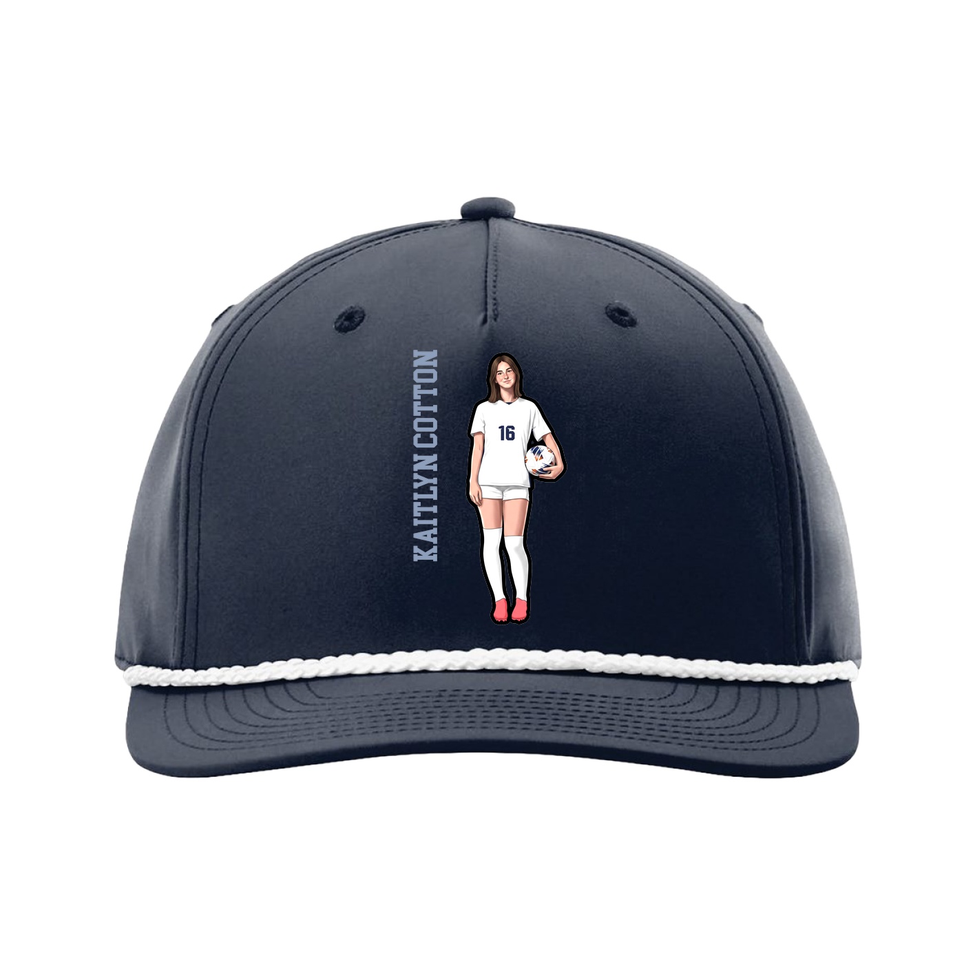 Five-Panel Classic Rope Cap — Name Vertical in Navy