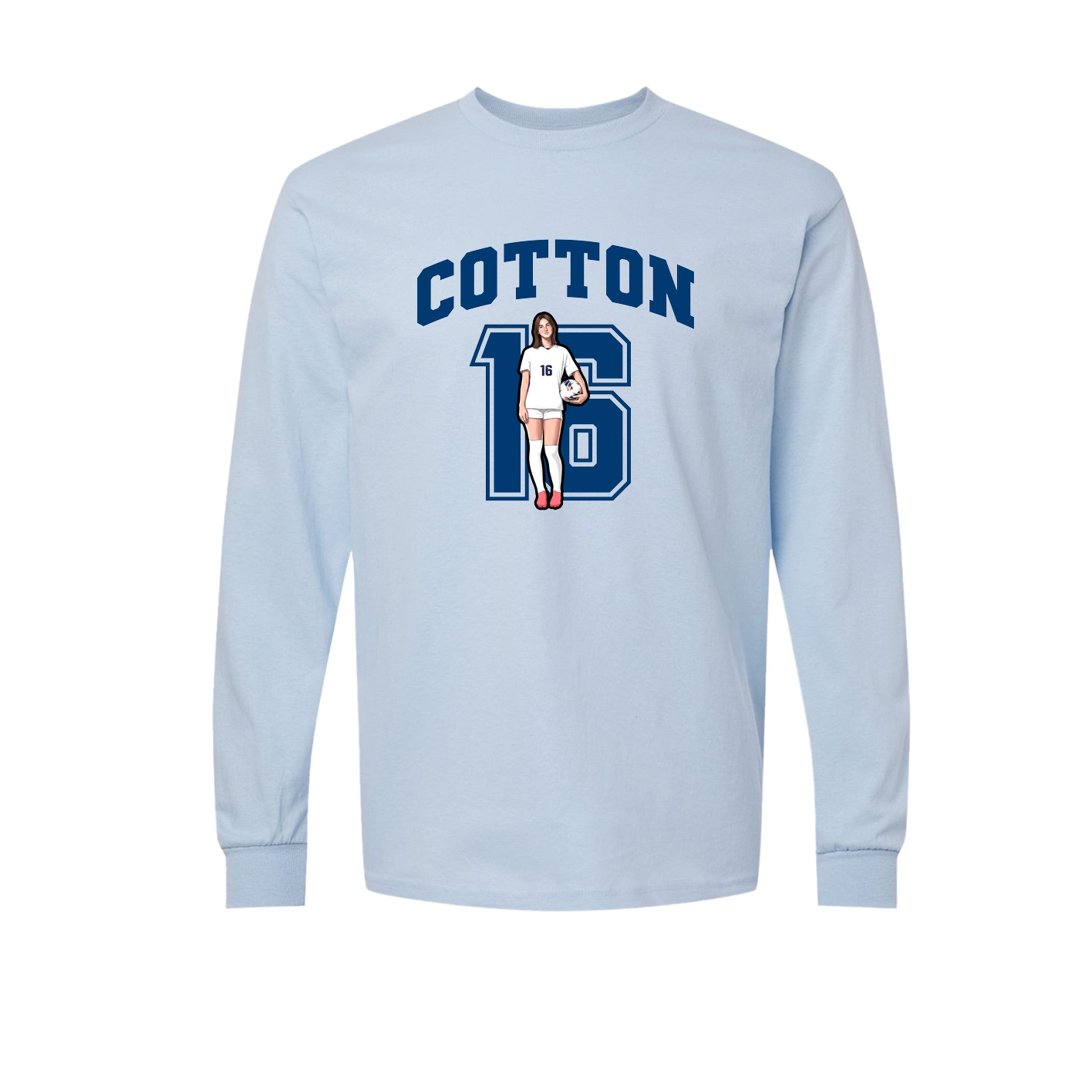 Long Sleeve Tee — Number in Light Blue