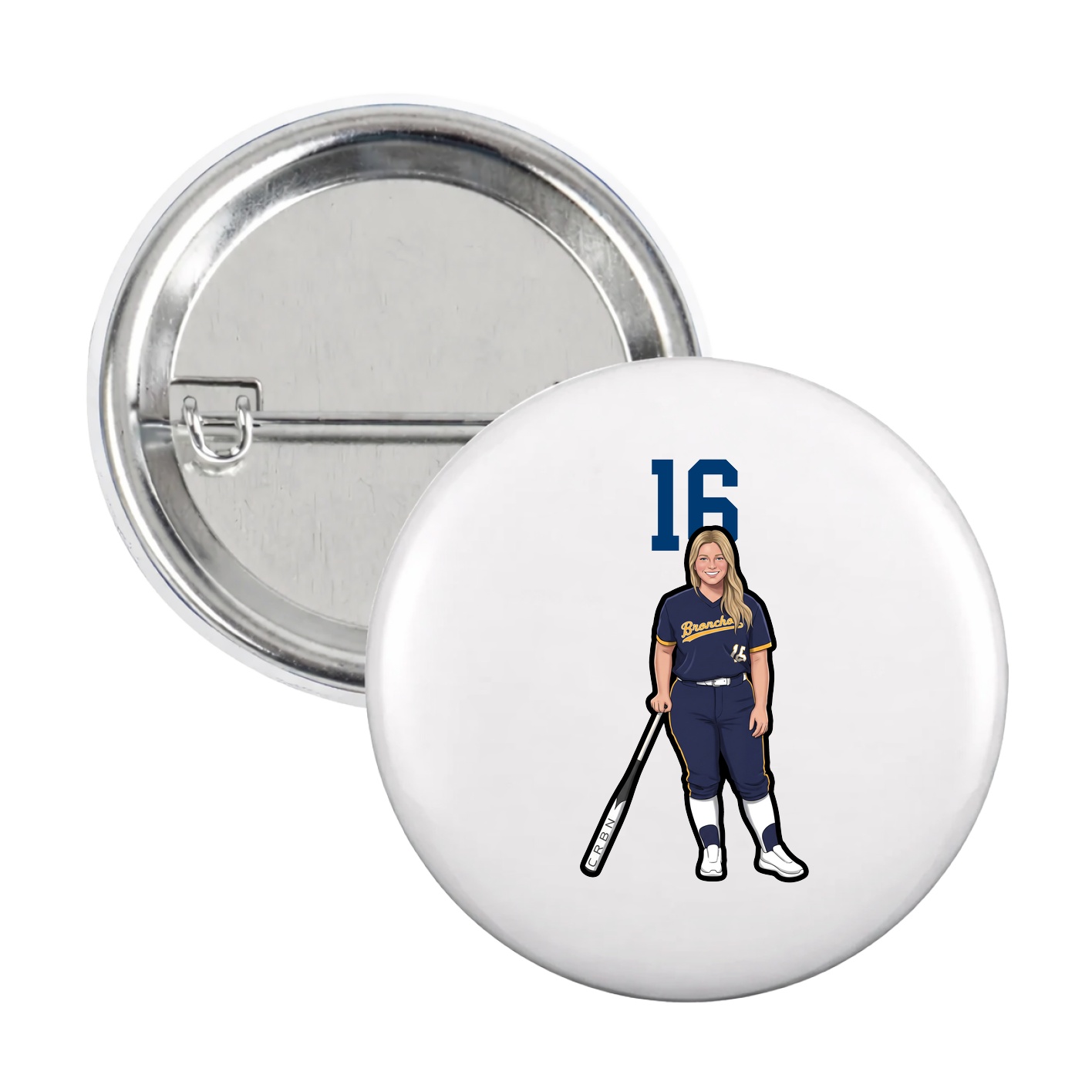 Game Day Button — Number Top in White
