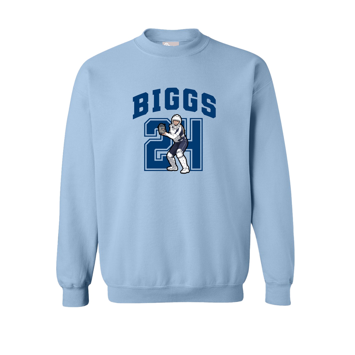 Fleece Crew — Number in Light Blue