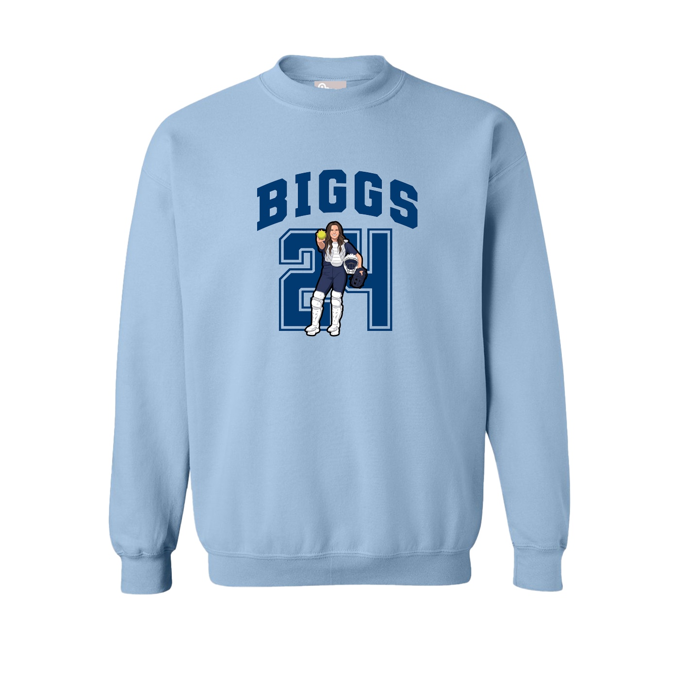 Fleece Crew — Number in Light Blue