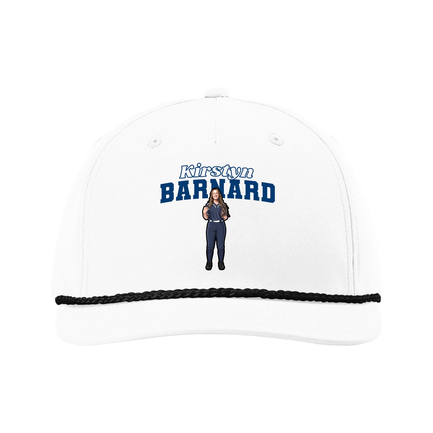Five-Panel Classic Rope Cap — Name Arch in White