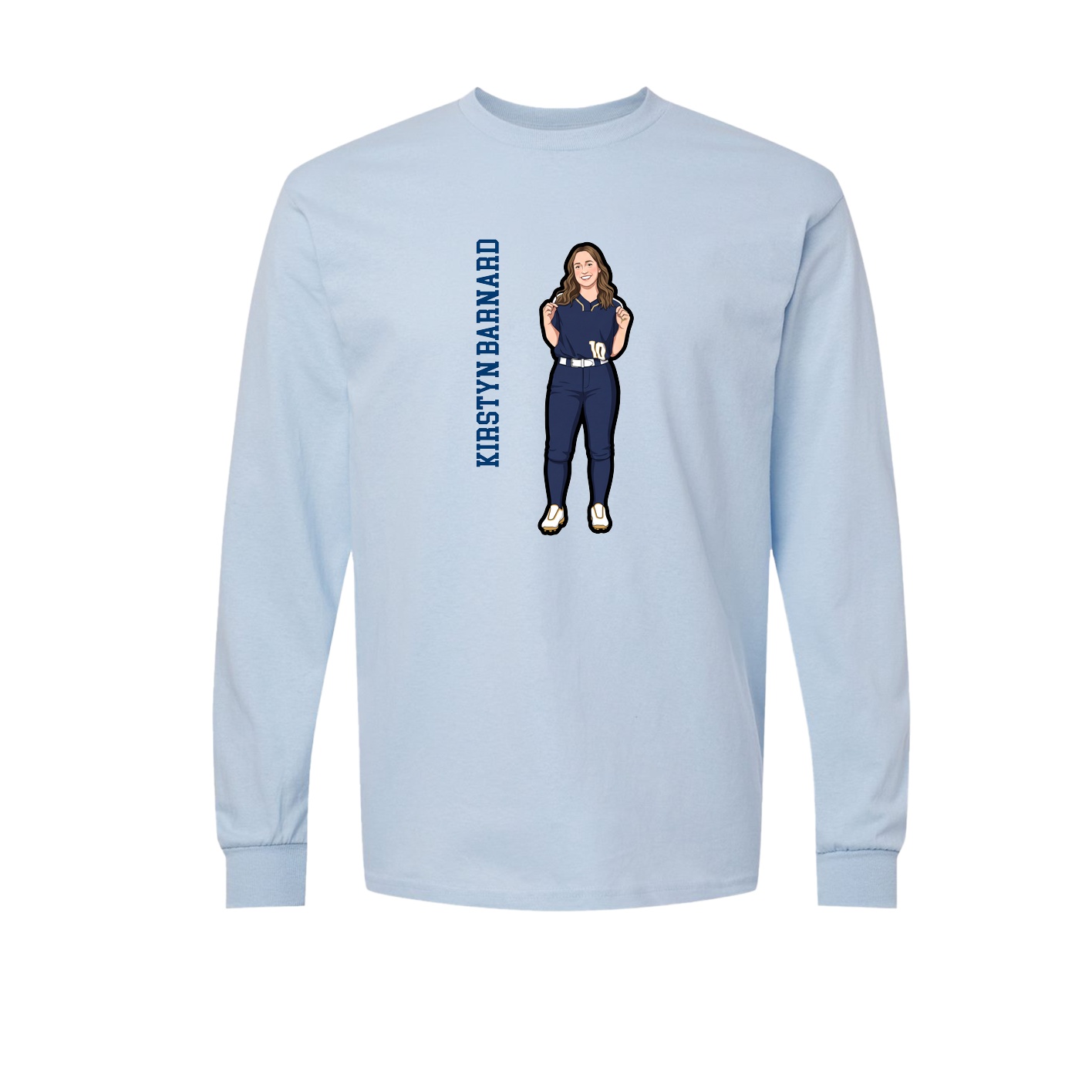 Long Sleeve Tee — Name Vertical in Light Blue