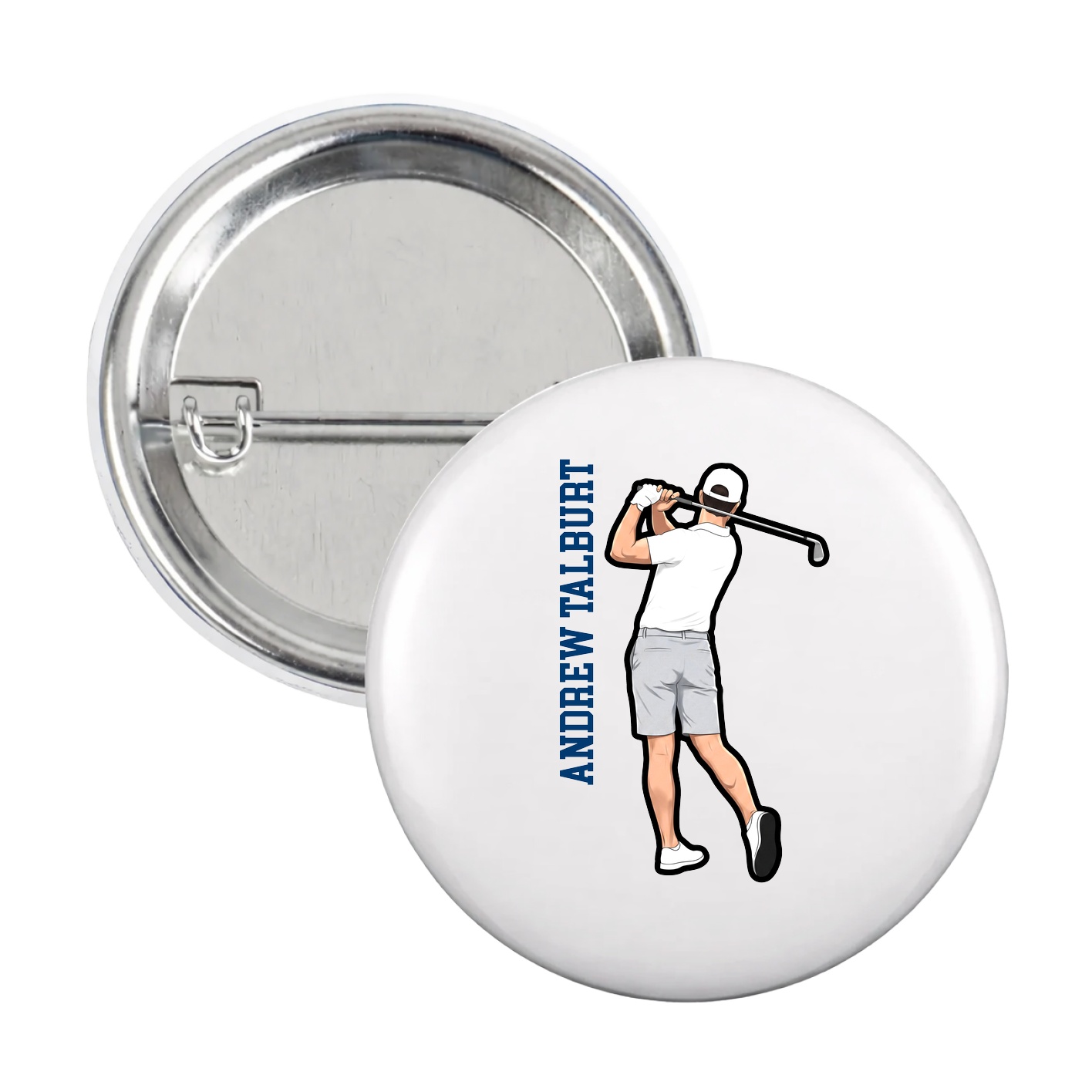 Game Day Button — Name Vertical in White