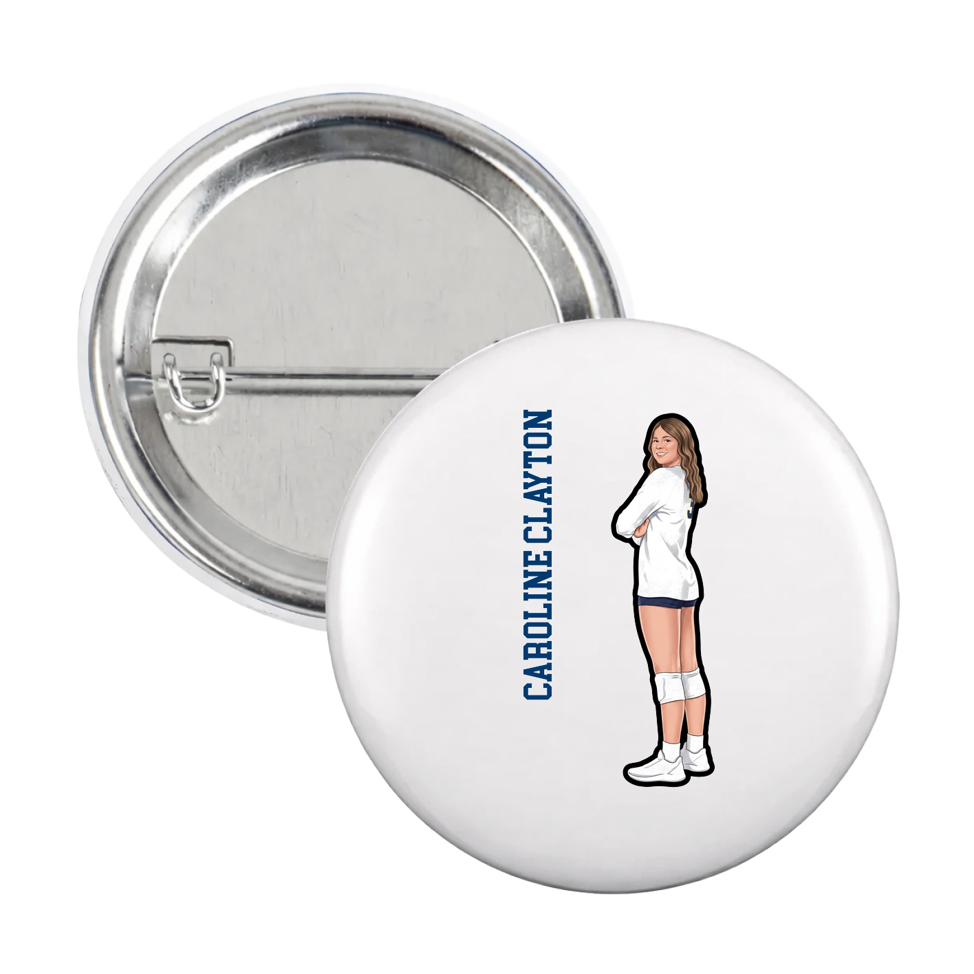 Game Day Button — Name Vertical in White