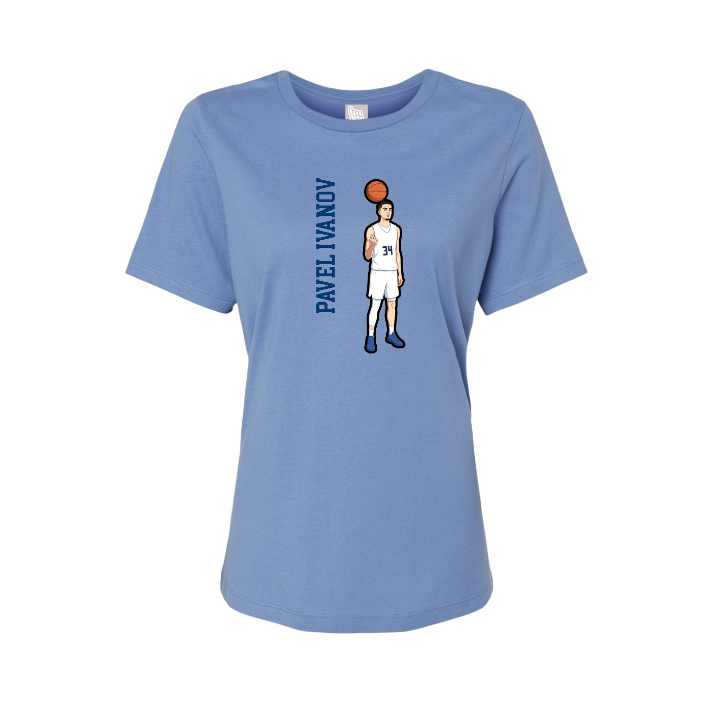 Fitted Women's Tee — Name Vertical in Powder Blue