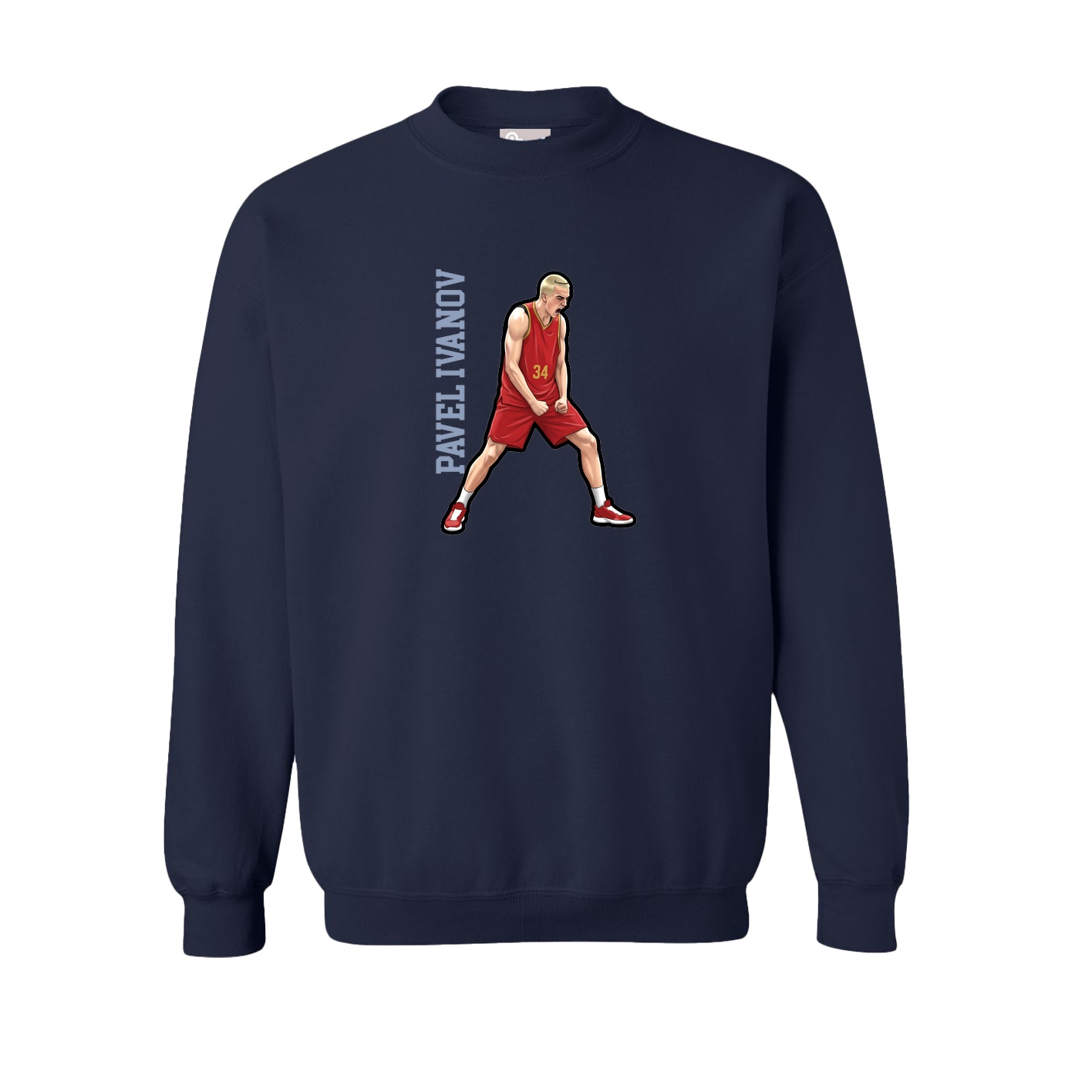 Fleece Crew — Name Vertical in Navy