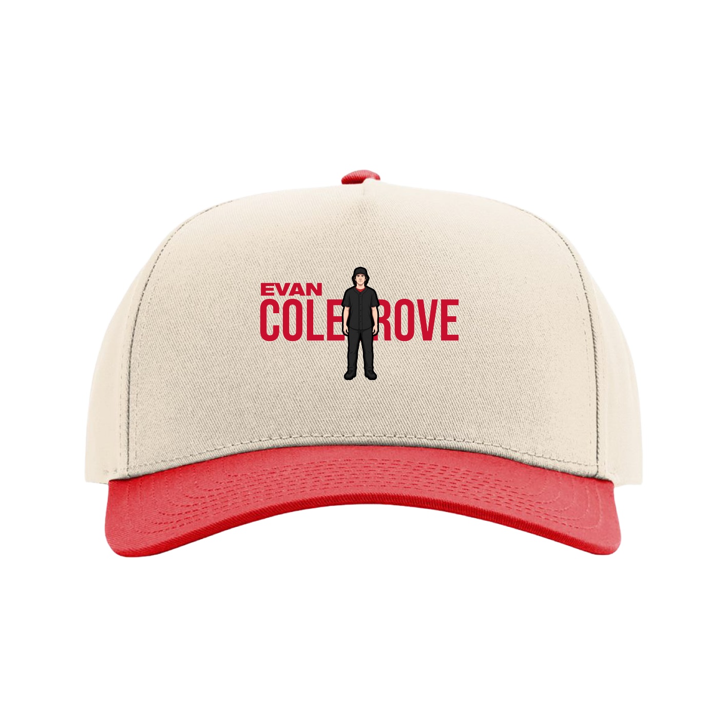 Full Fabric Five-Panel Champ Cap — Player Name in Cream/Red