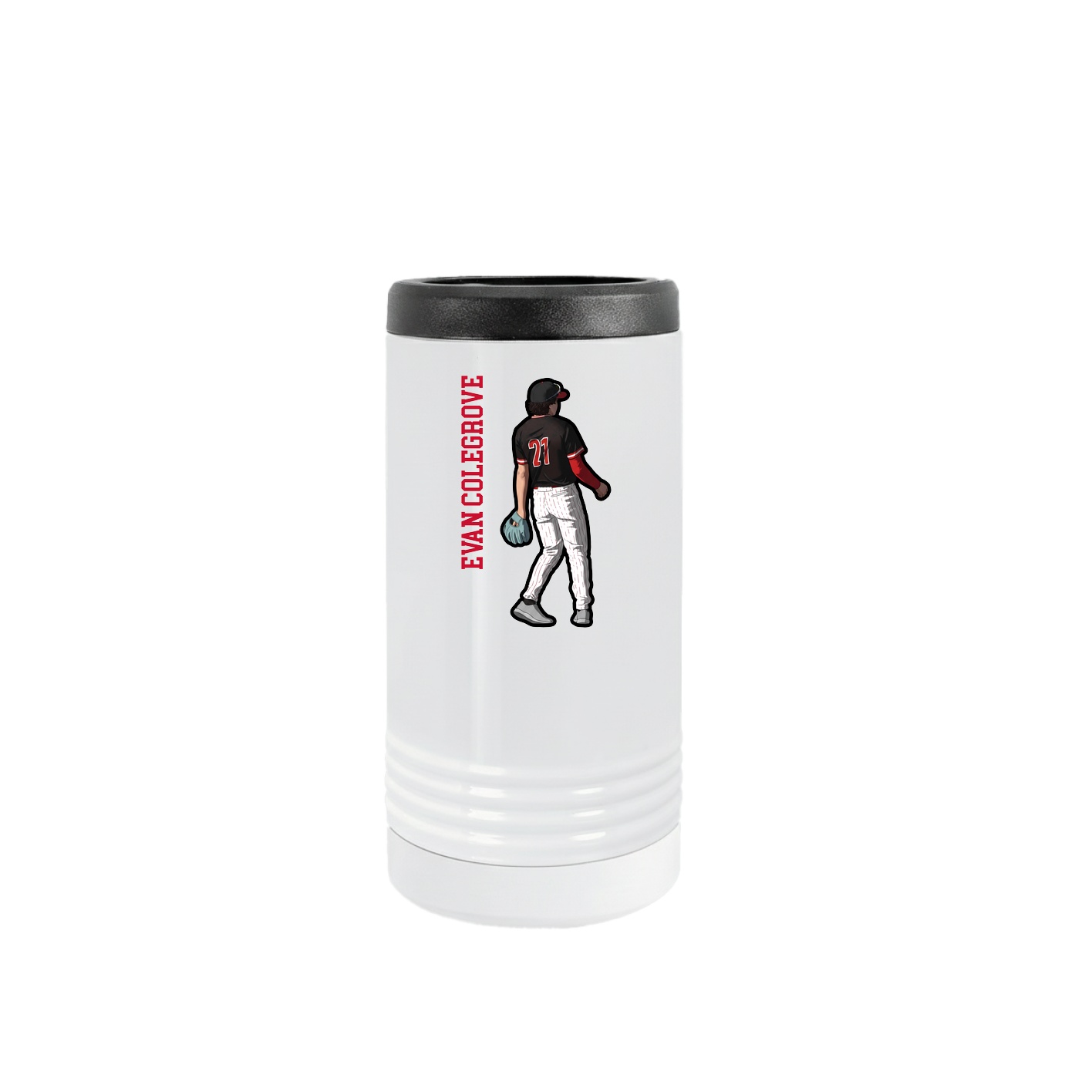 Slim Beverage Holder — Name Vertical in White