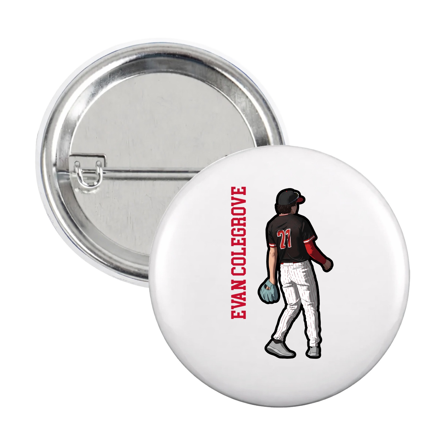 Game Day Button — Name Vertical in White