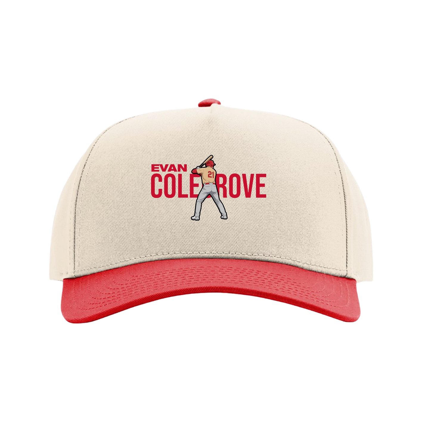 Full Fabric Five-Panel Champ Cap — Player Name in Cream/Red