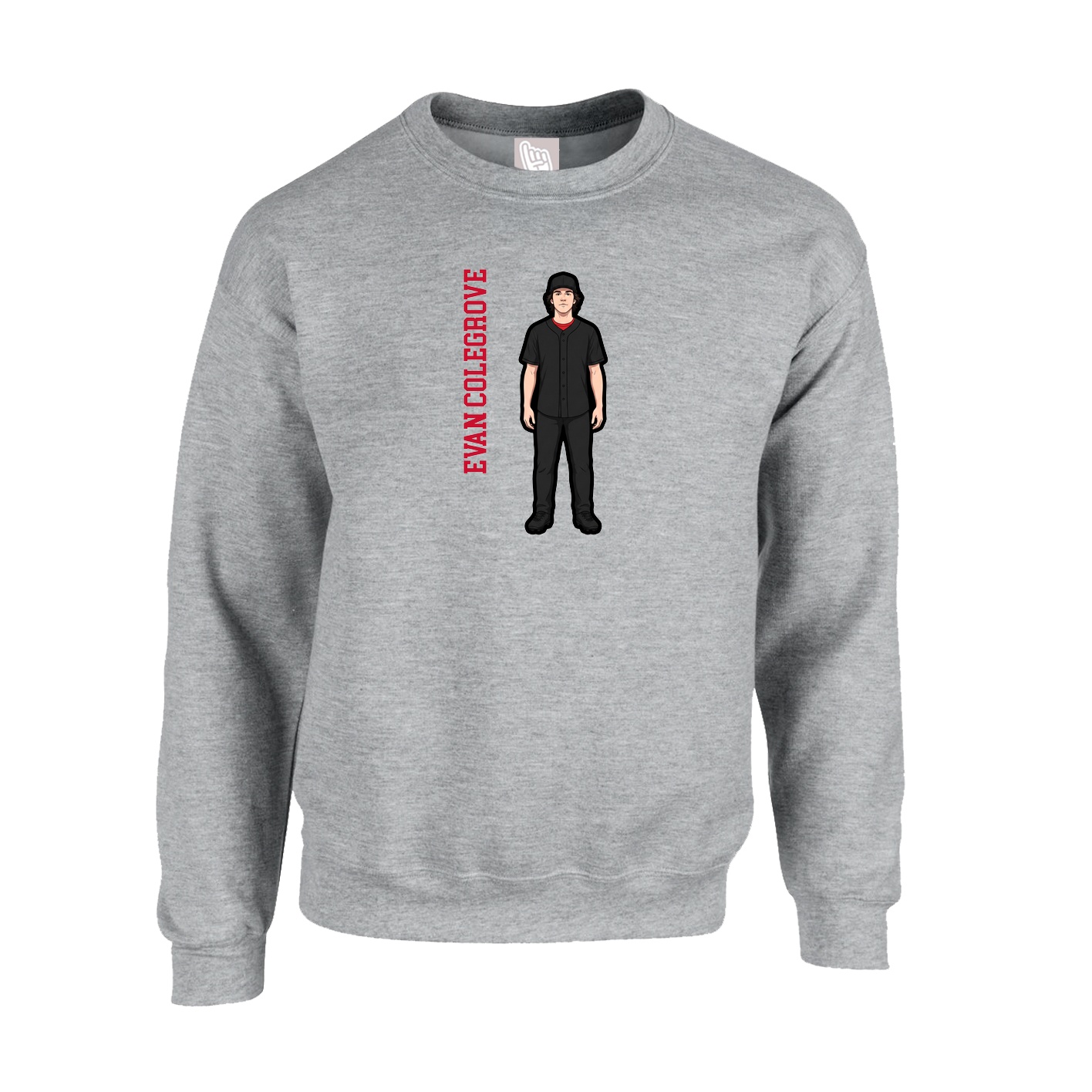 Fleece Crew — Name Vertical in Grey