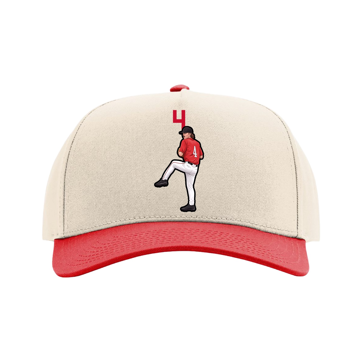 Full Fabric Five-Panel Champ Cap — Number Top in Cream/Red