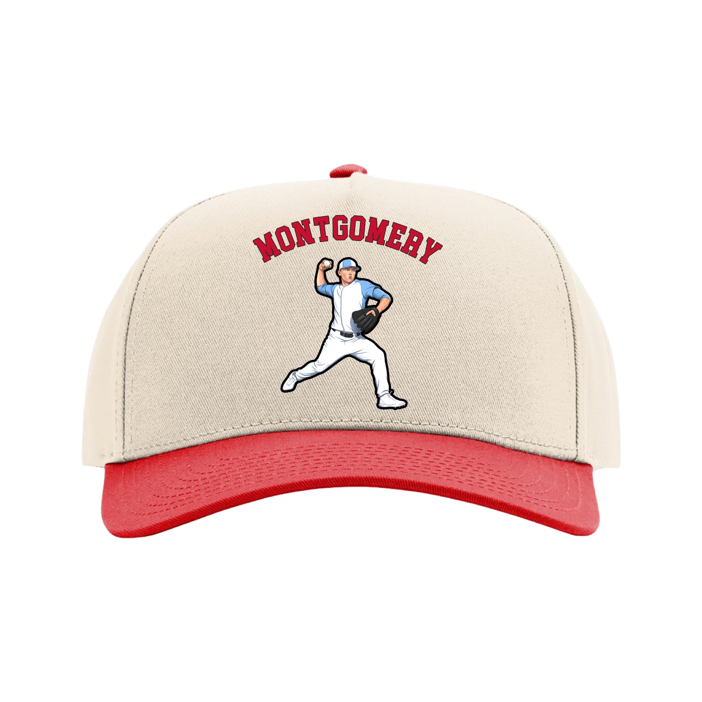 Full Fabric Five-Panel Champ Cap — Shirsey Arch in Cream/Red