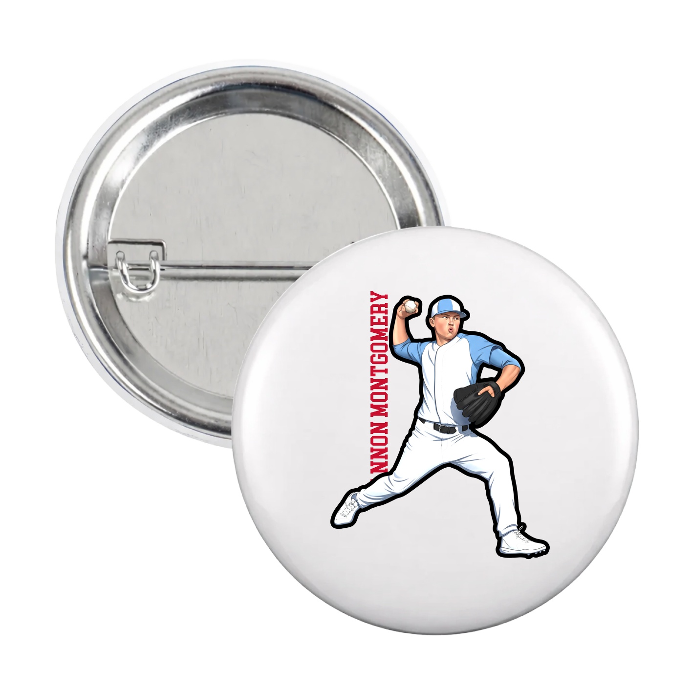 Game Day Button — Name Vertical in White