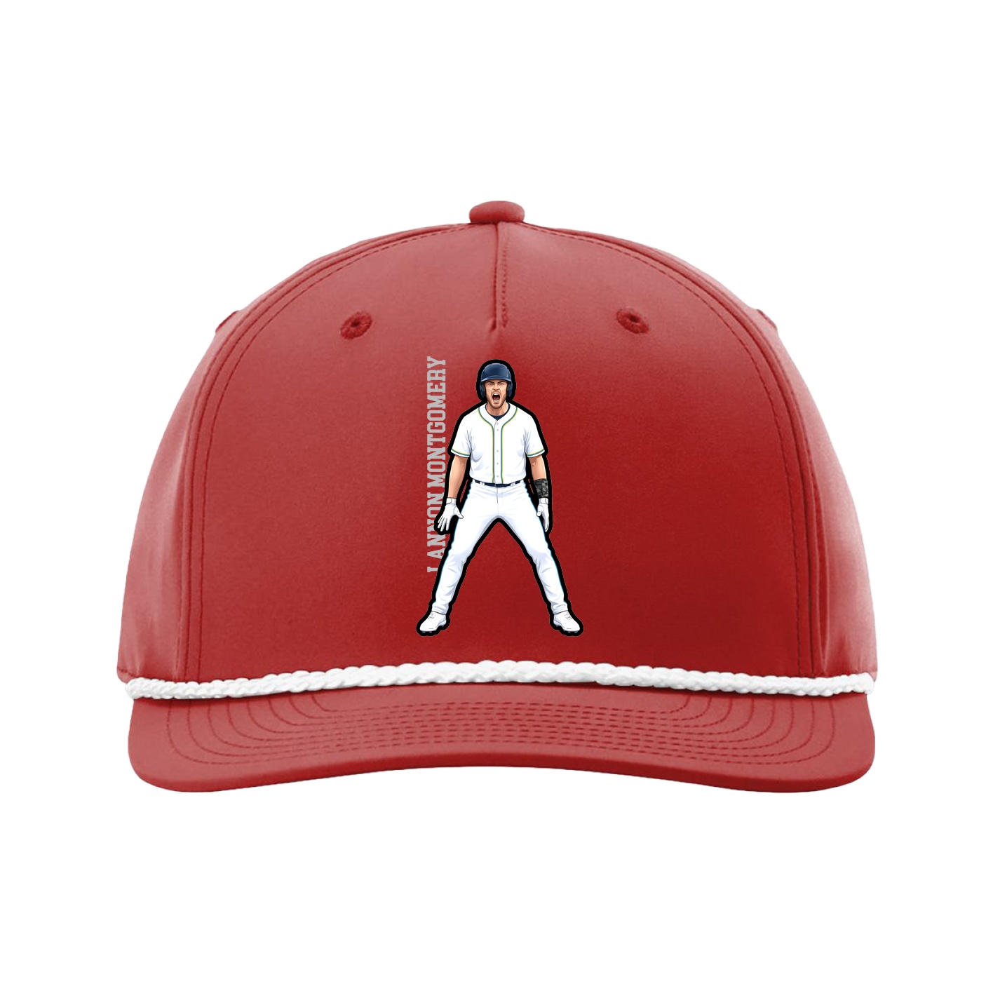 Five-Panel Classic Rope Cap — Name Vertical in Red