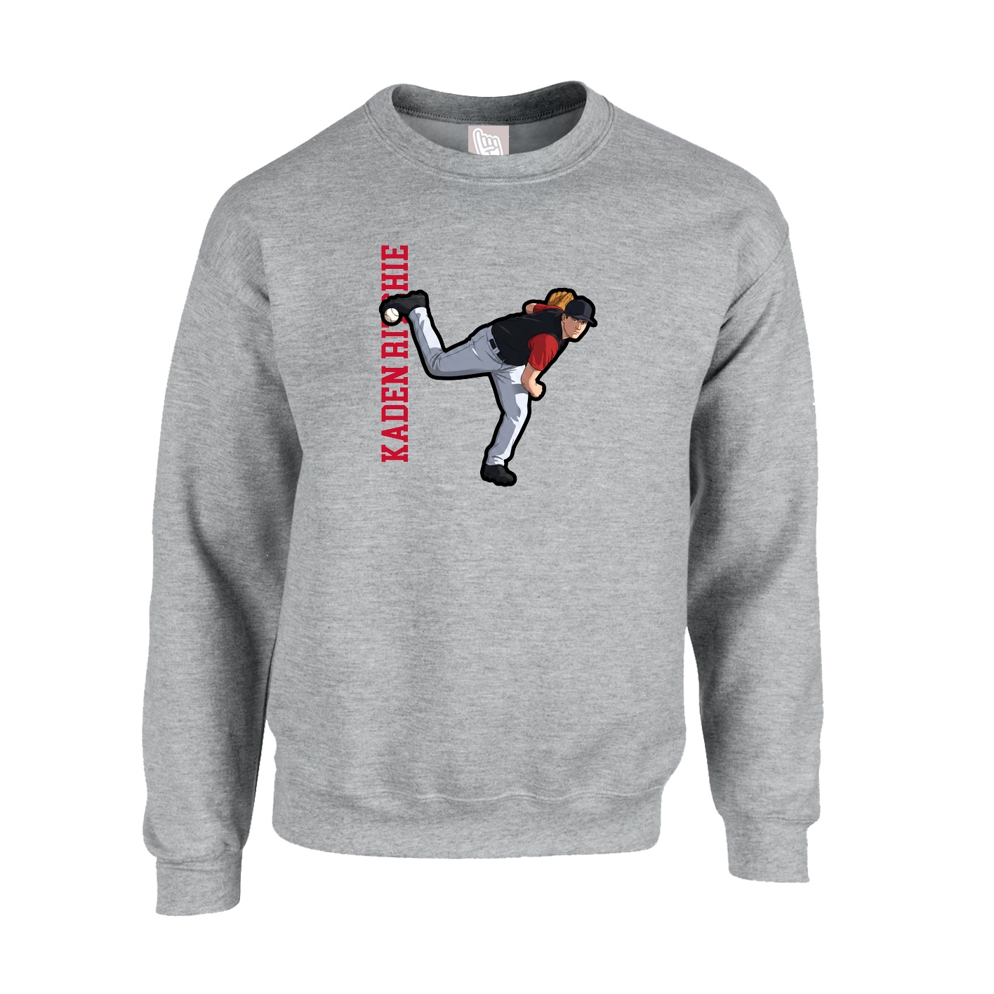 Fleece Crew — Name Vertical in Grey