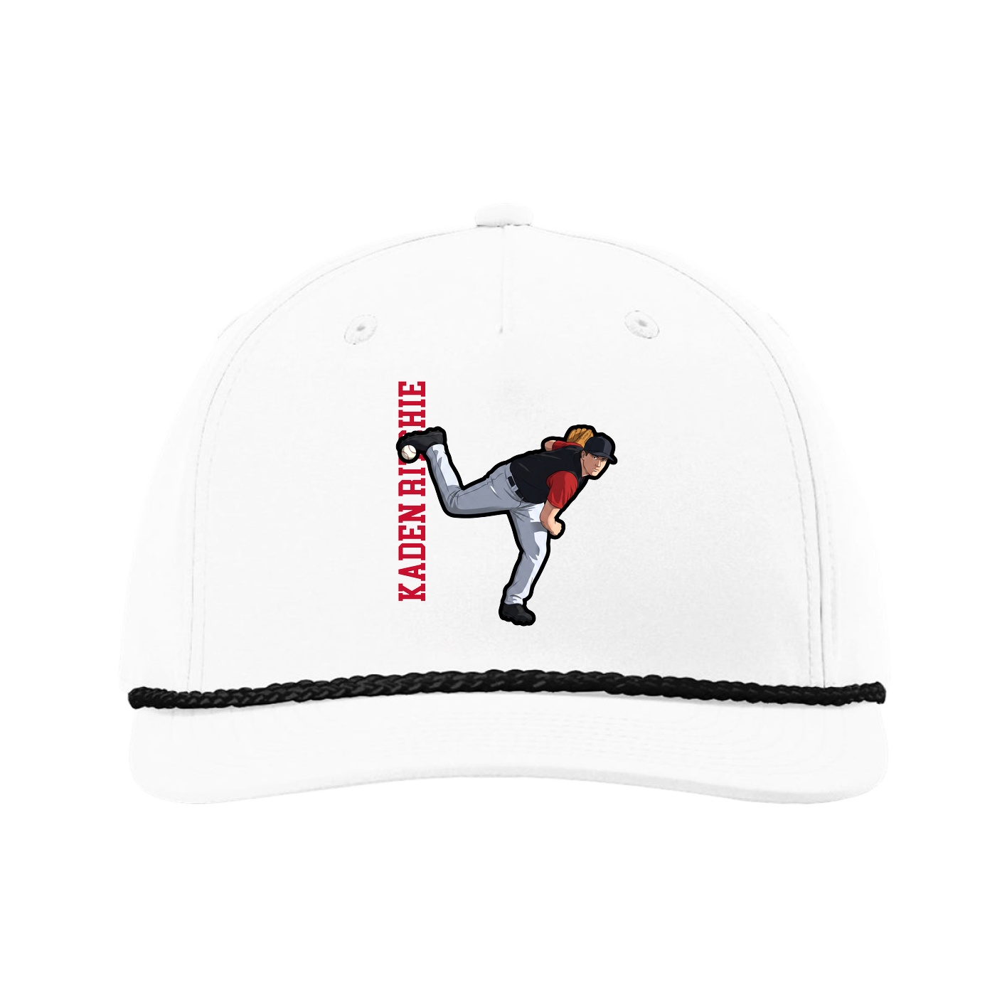 Five-Panel Classic Rope Cap — Name Vertical in White