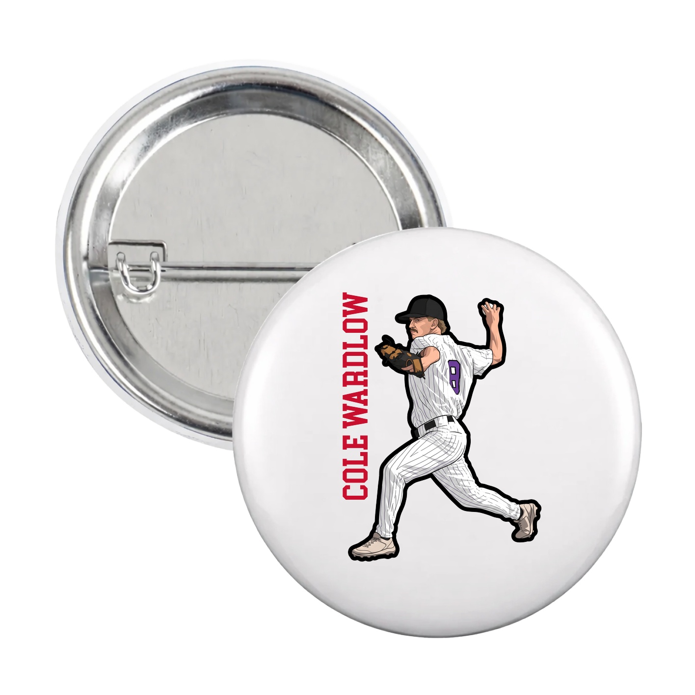 Game Day Button — Name Vertical in White