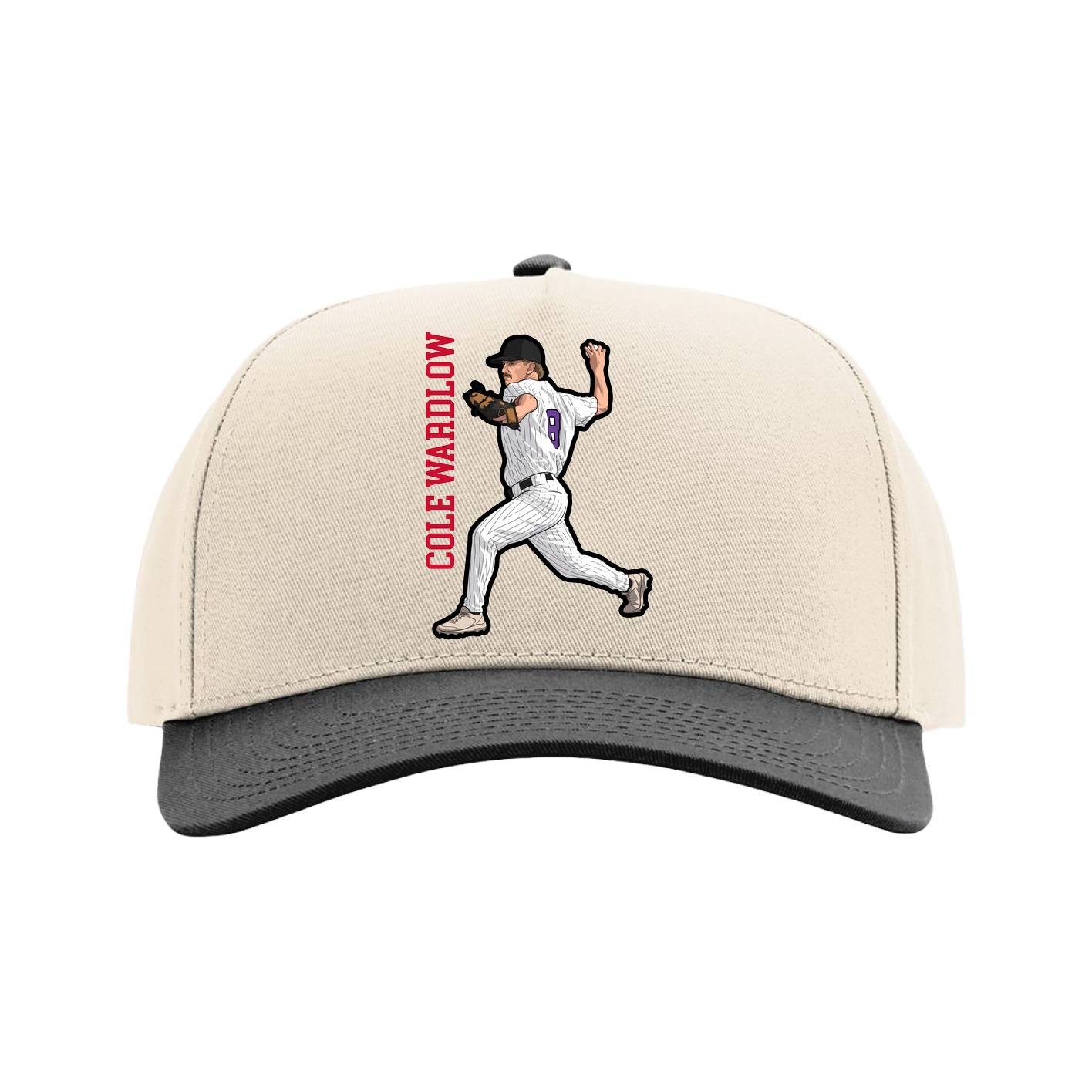 Full Fabric Five-Panel Champ Cap — Name Vertical in Cream/Black