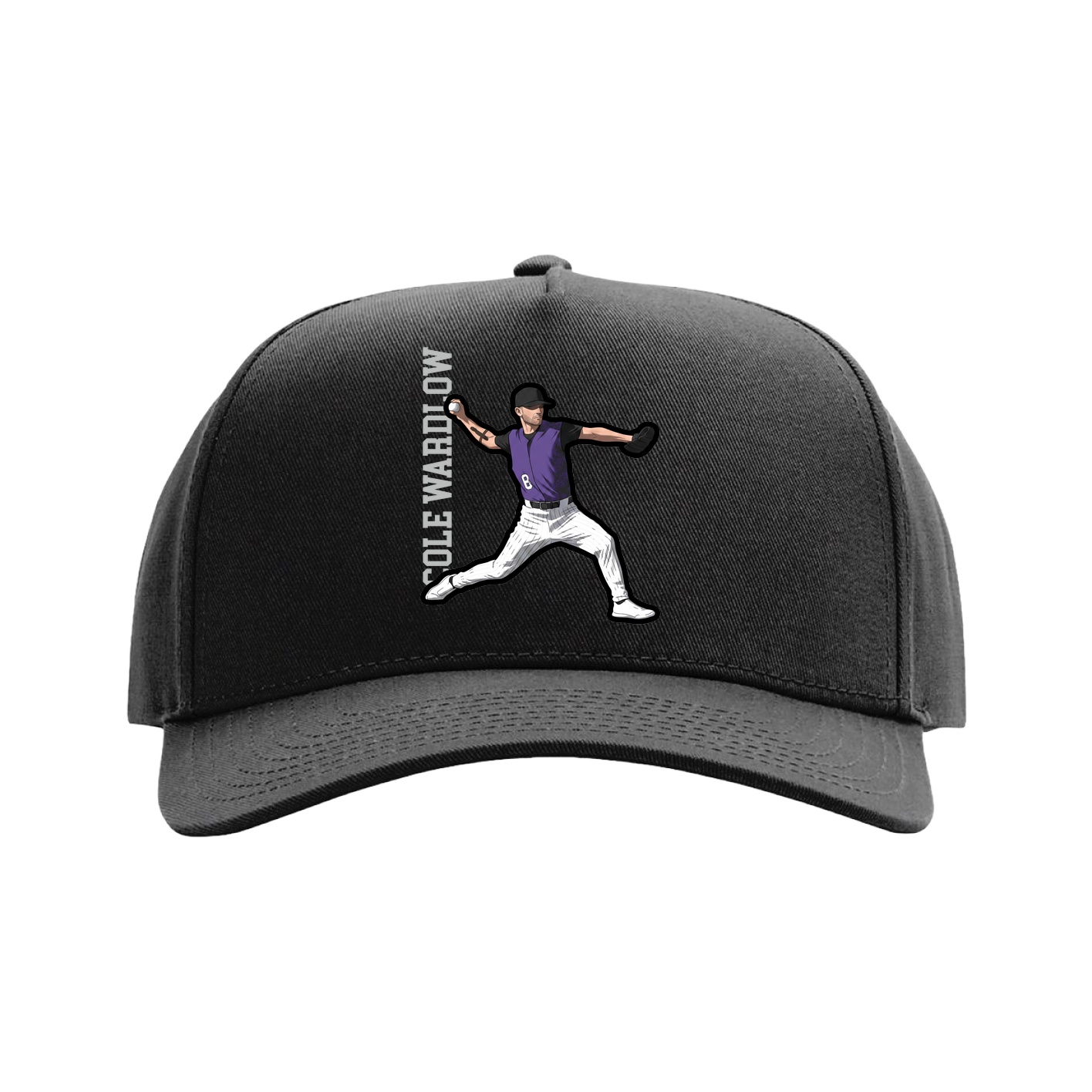 Full Fabric Five-Panel Champ Cap — Name Vertical in Black