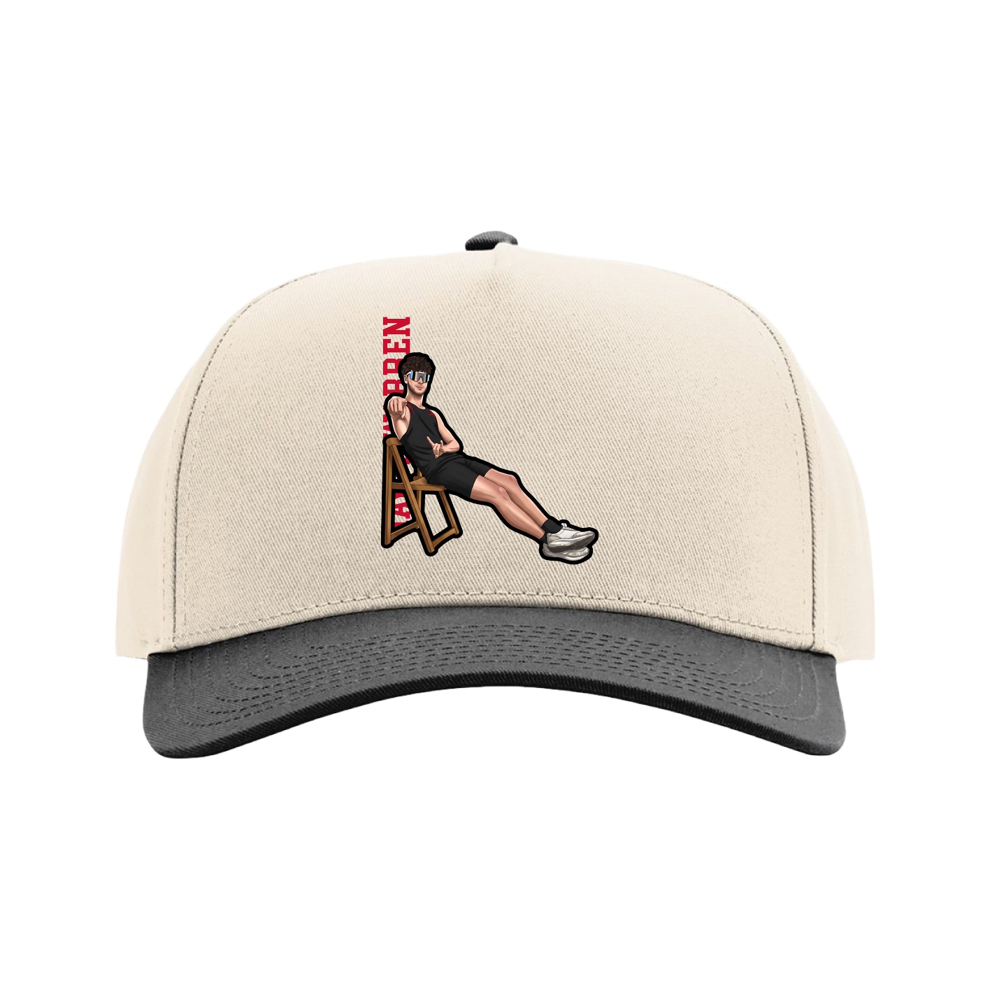 Full Fabric Five-Panel Champ Cap — Name Vertical in Cream/Black