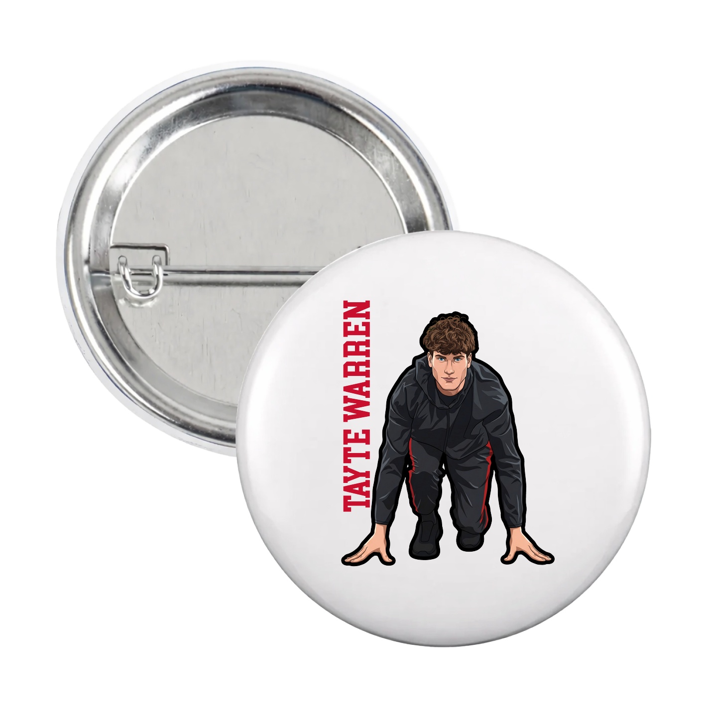 Game Day Button — Name Vertical in White