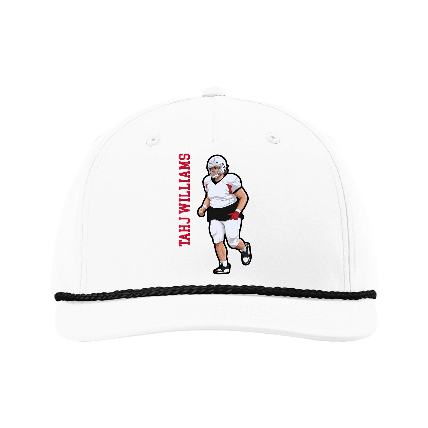 Five-Panel Classic Rope Cap — Name Vertical in White