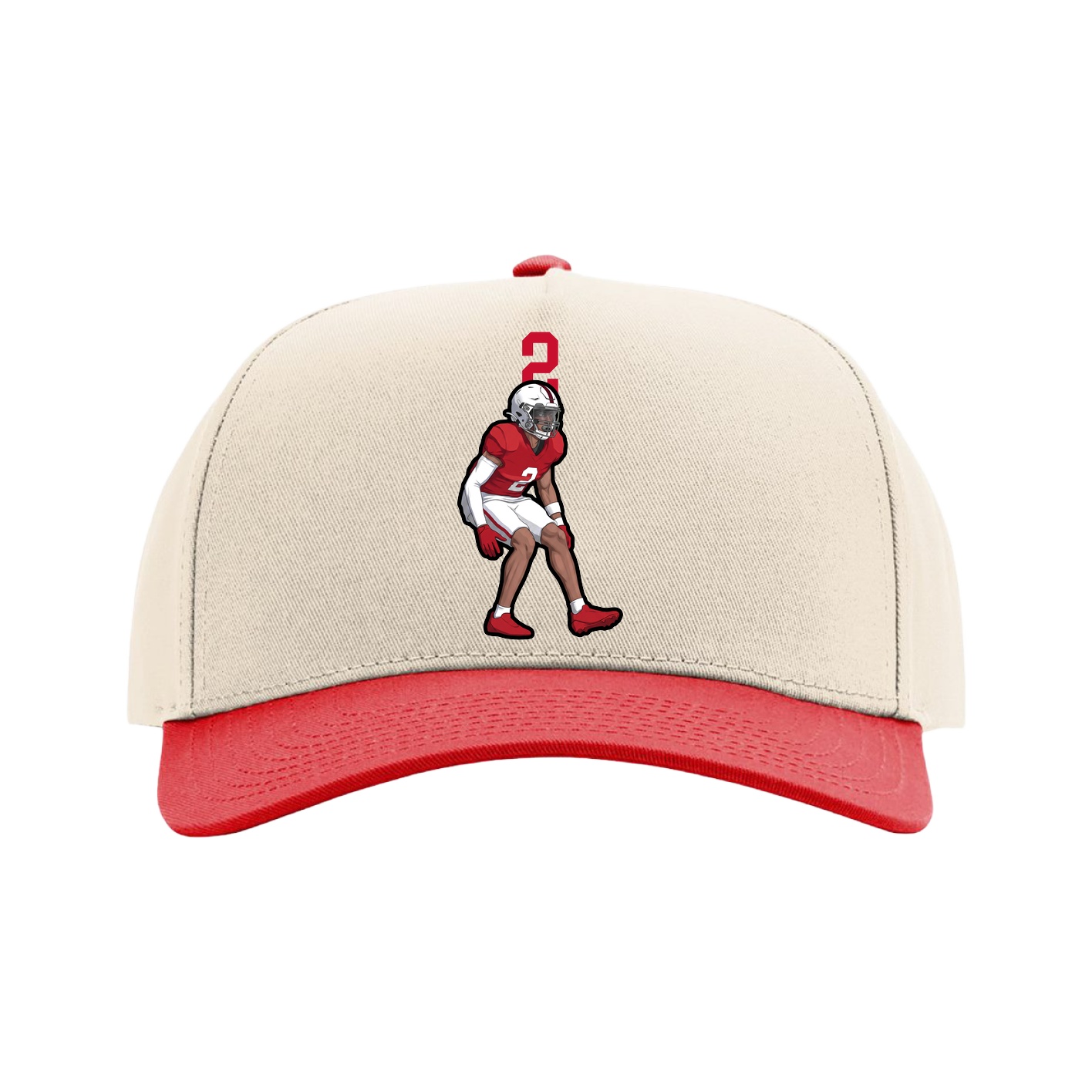 Full Fabric Five-Panel Champ Cap — Number Top in Cream/Red