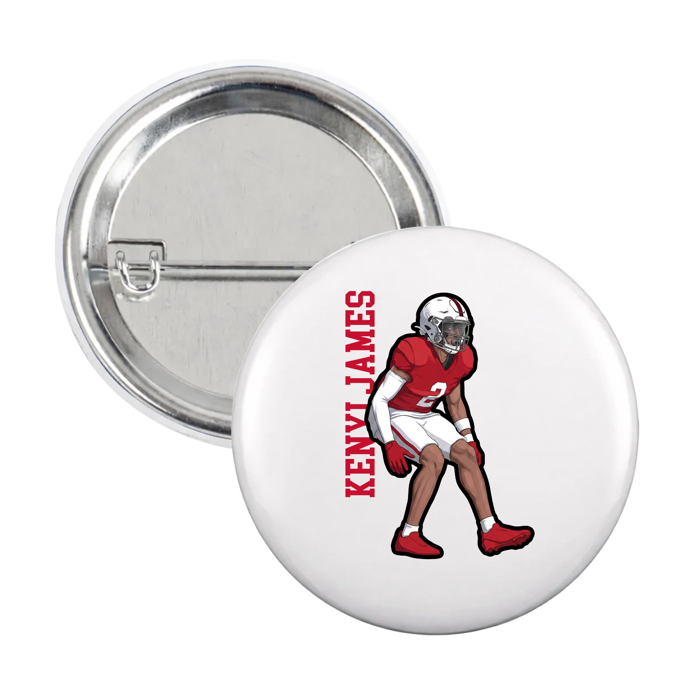Game Day Button — Name Vertical in White