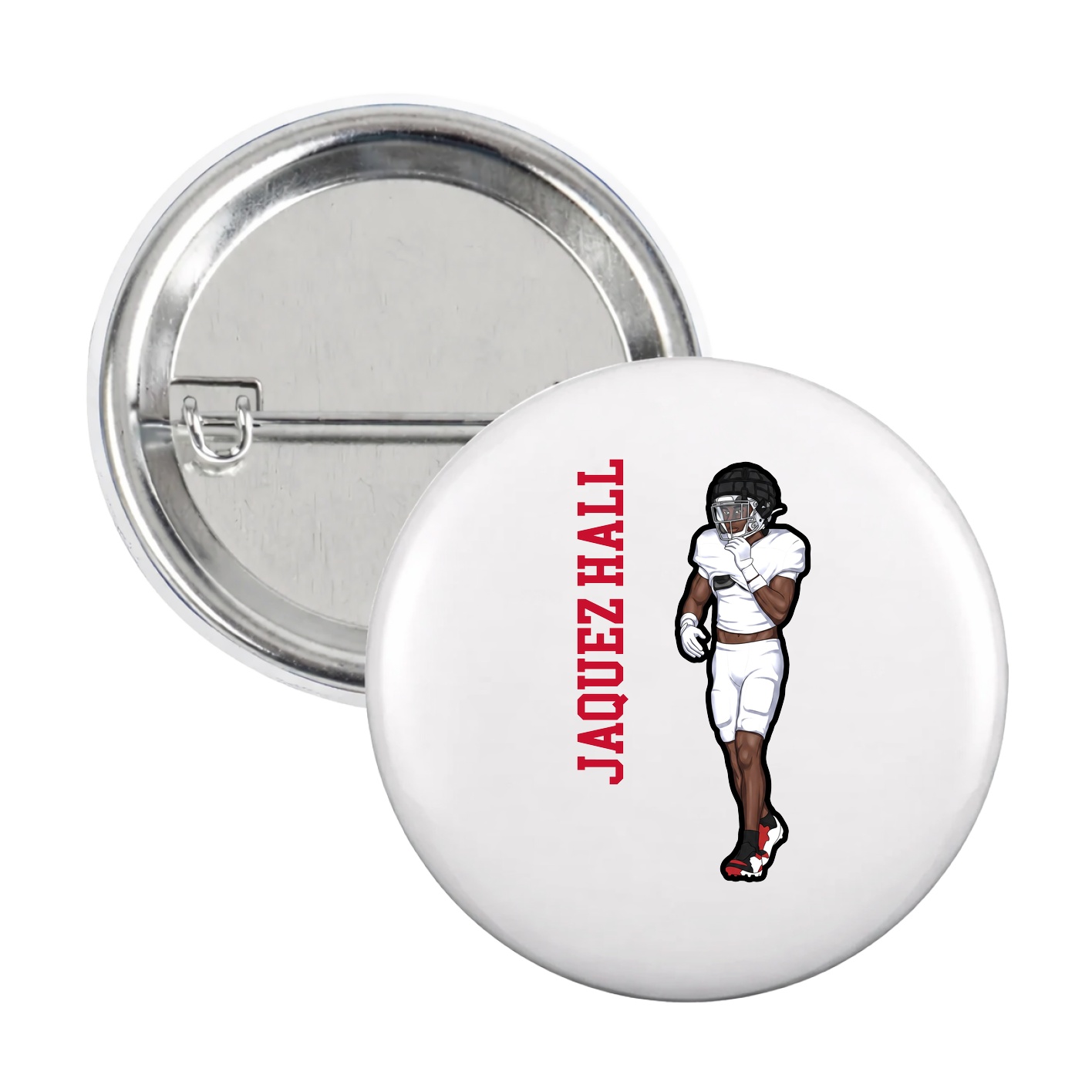 Game Day Button — Name Vertical in White