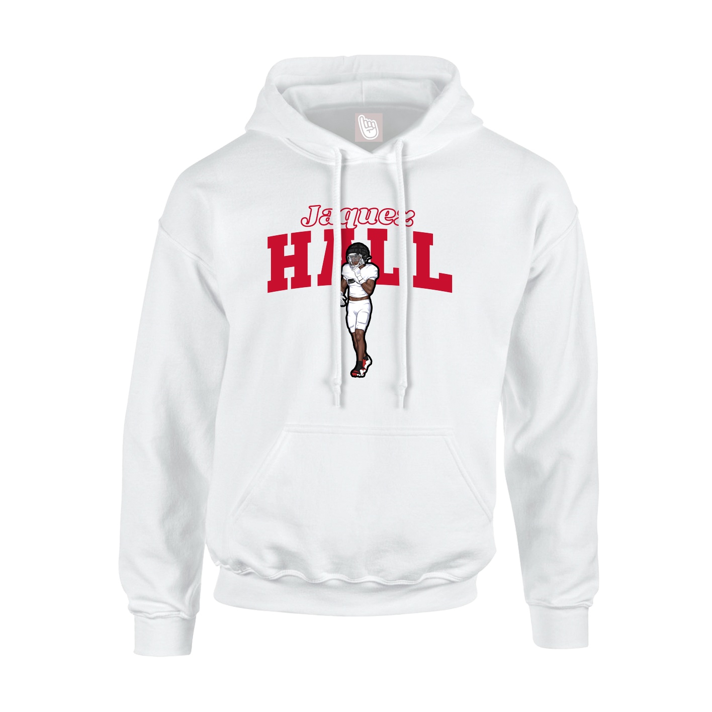 Youth Hoodie — Name Arch in White