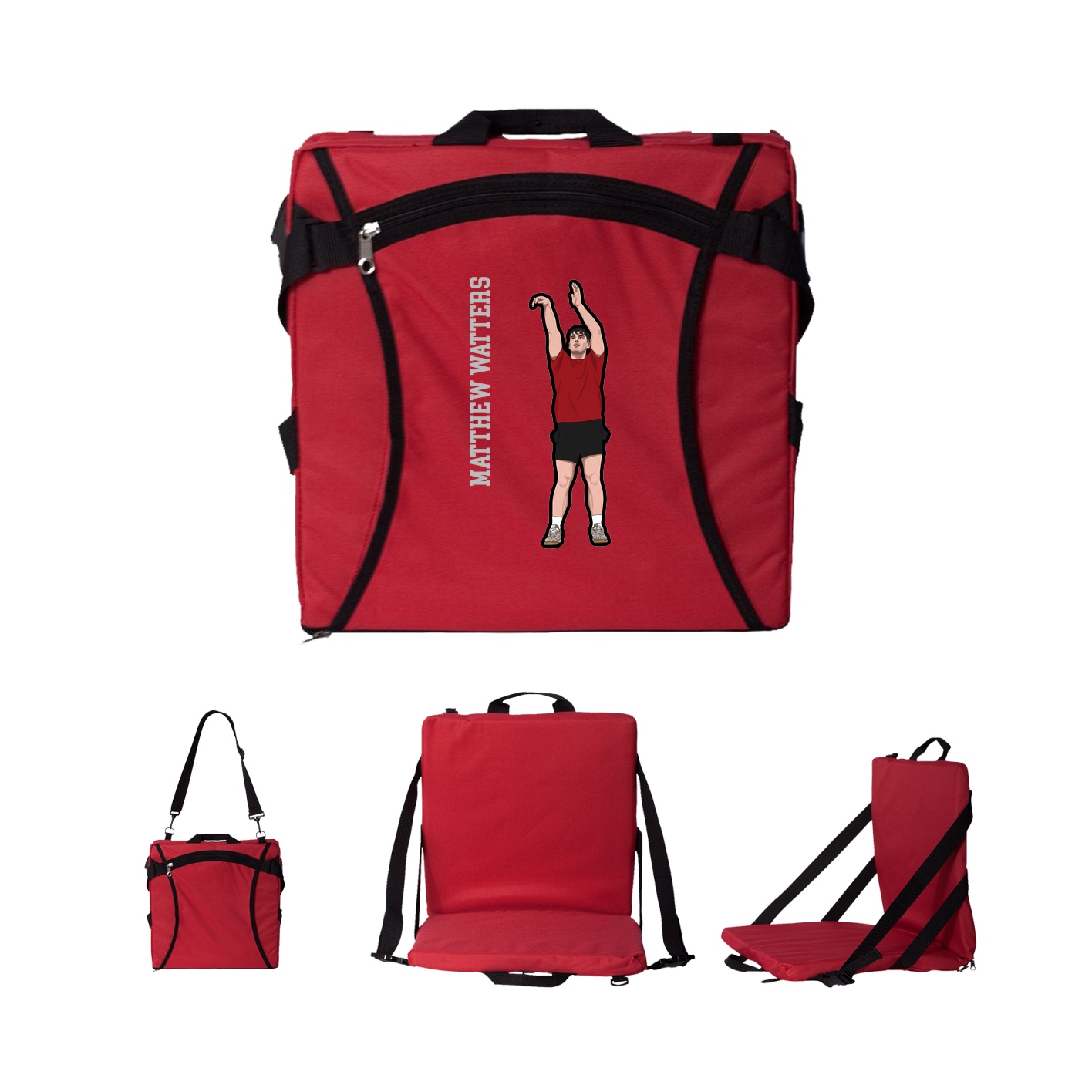 Folding Stadium Seat — Name Vertical in Red