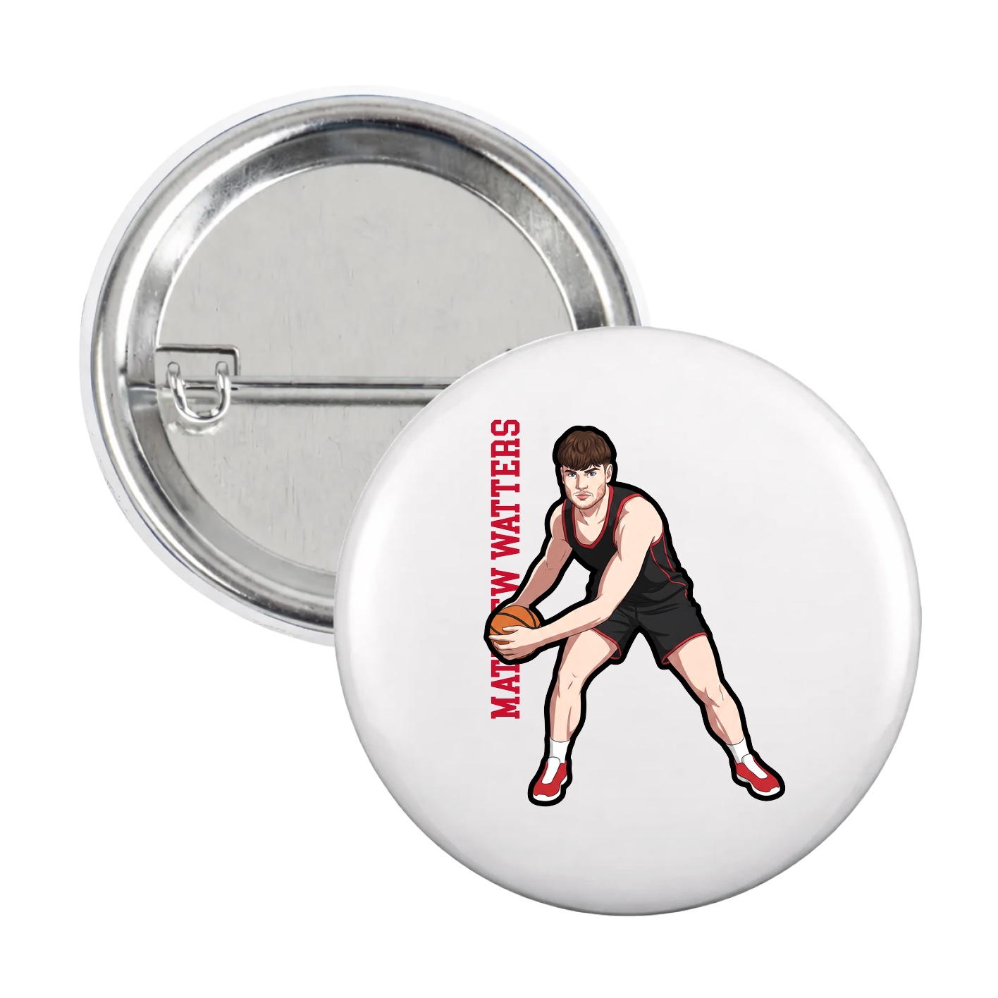 Game Day Button — Name Vertical in White