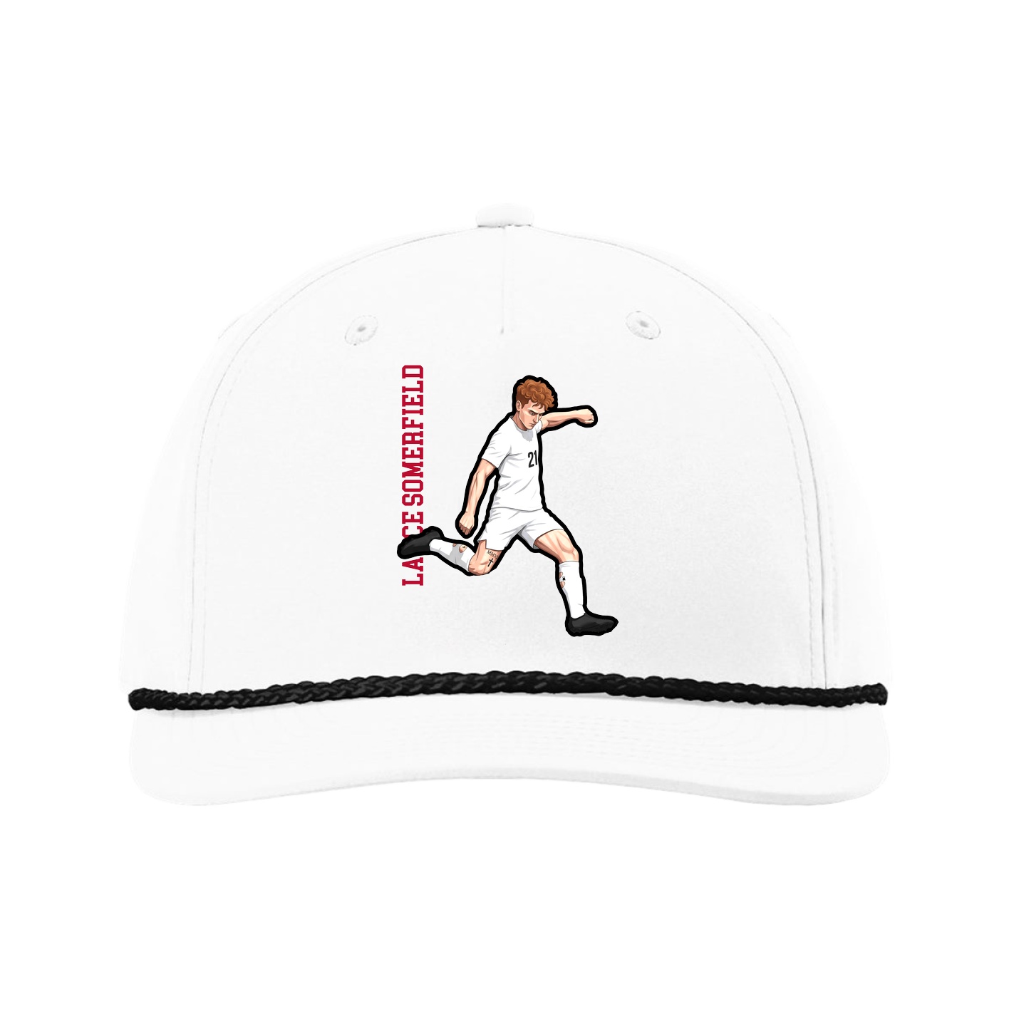 Five-Panel Classic Rope Cap — Name Vertical in White